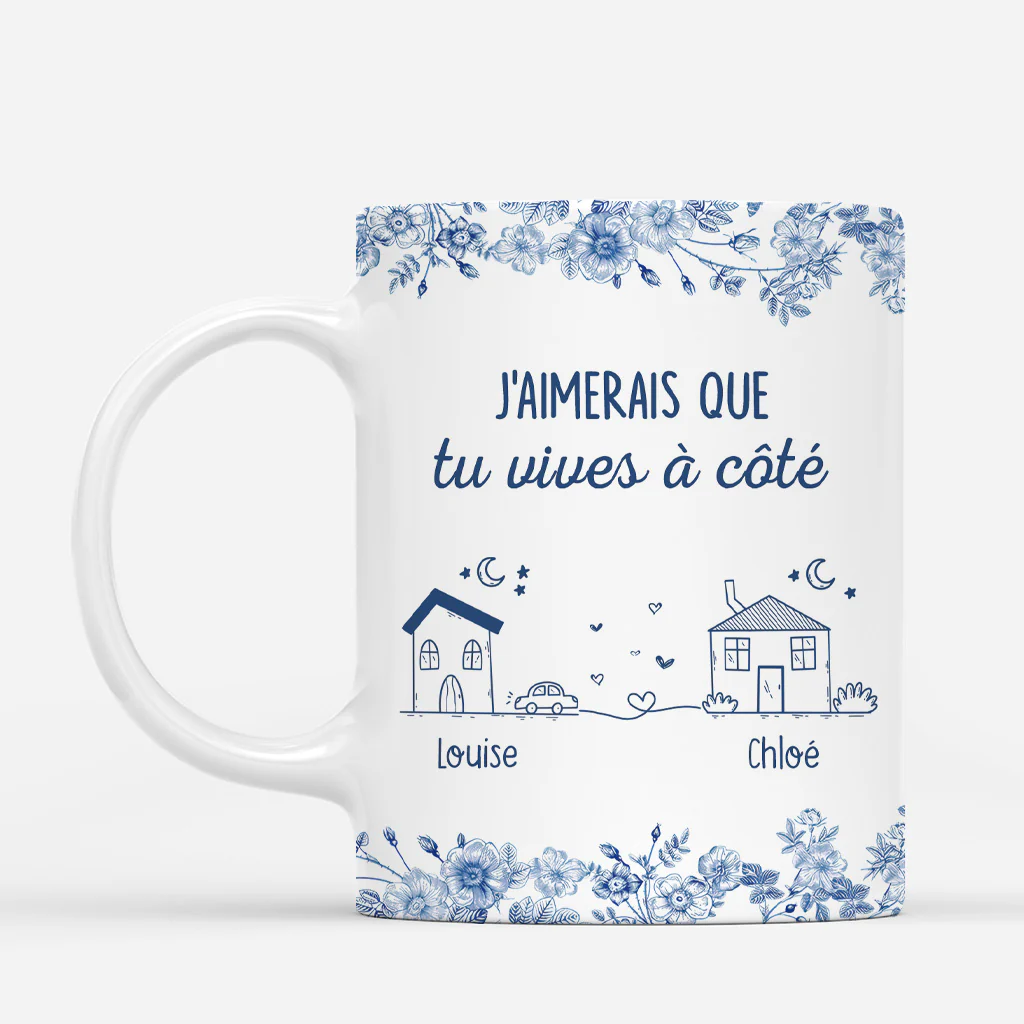 Tasse Personnalisée Meilleure Amie | Vivre À Côté Fleurs Bleues
