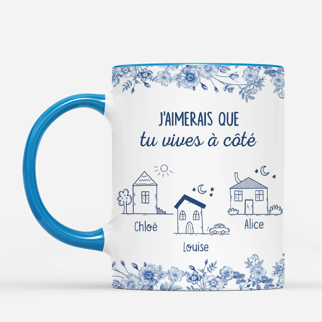 Tasse Personnalisée Meilleure Amie | Vivre À Côté Fleurs Bleues - Image 2
