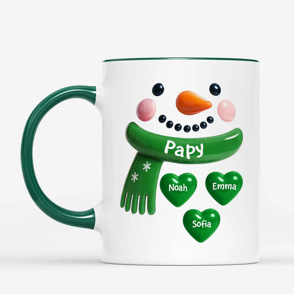 Mug Noël Personnalisé Mamie Papy - Bonhomme De Neige Et Cœur Rouge - Image 2