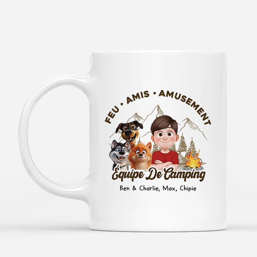 Tasse personnalisée chien et maître – Équipe de camping