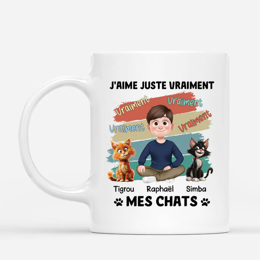 Tasse Personnalisée Avec Chat – J’aime Vraiment Mes Chats