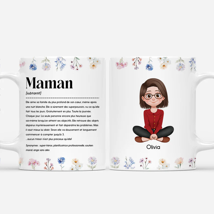 Mug Bonne Fête Maman Personnalisé - Définition de Maman Avec Fleurs
