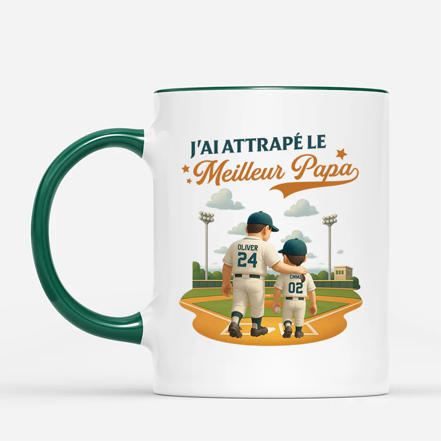 Mug Personnalisé Papa - J’ai Attrapé Le Meilleur Papa - Base-ball - Image 2