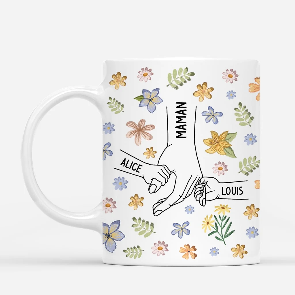 Mug Personnalisé Maman - Fleurs Délicates Avec Enfants