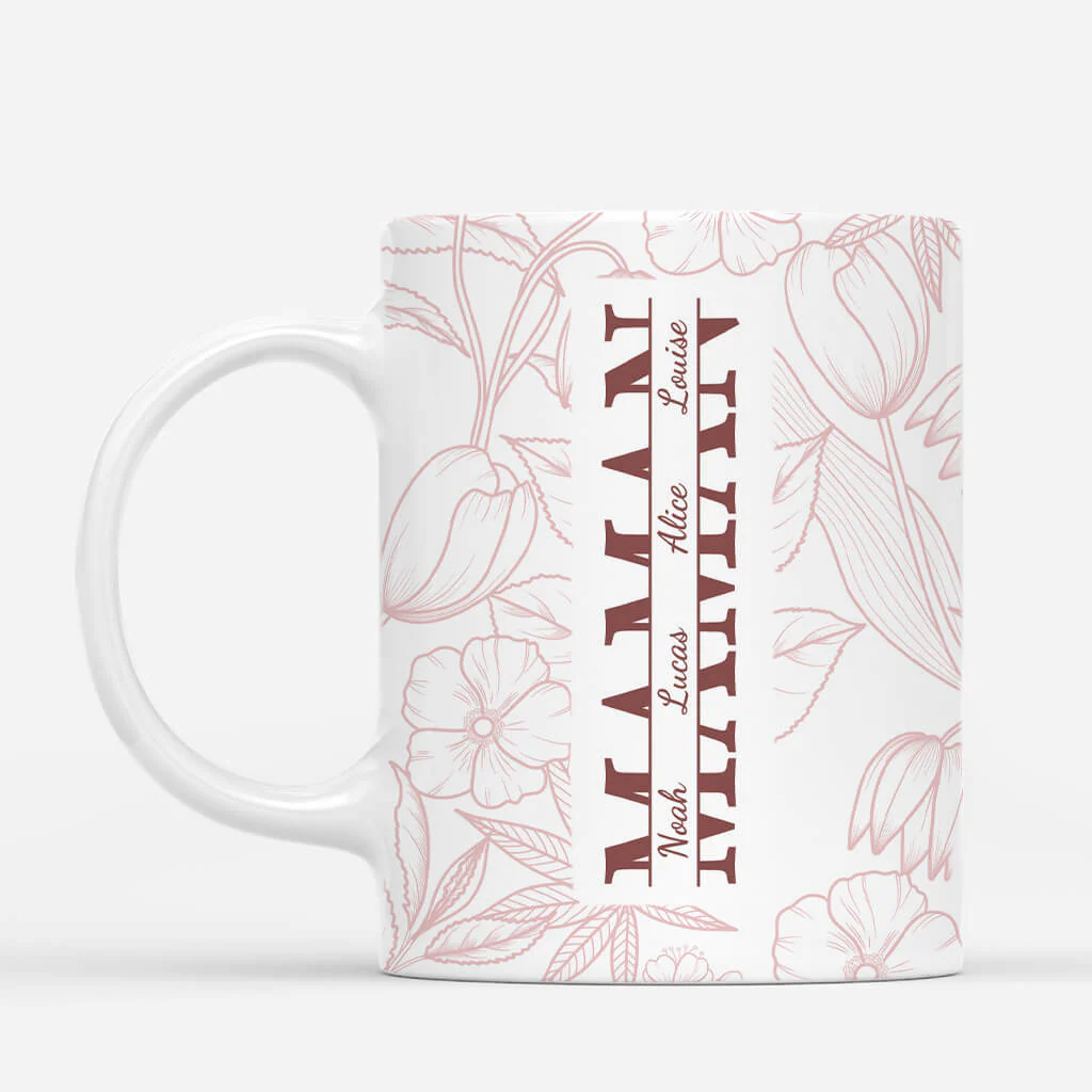Mug Personnalisé Maman - Maman Fleur - Texte Brun