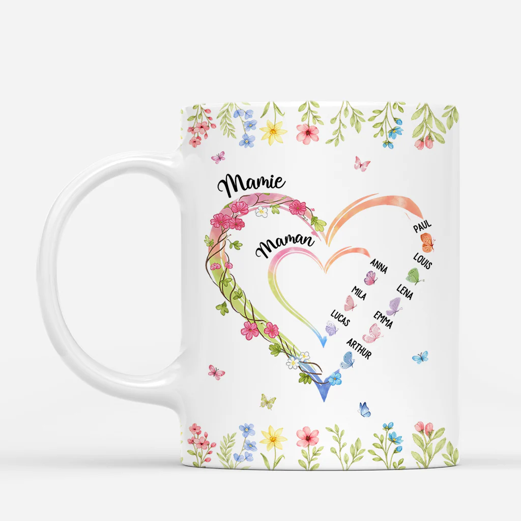 Mug Personnalisé Maman Mamie - Fleur Et Grand Cœur De Mamie/Maman - Image 2