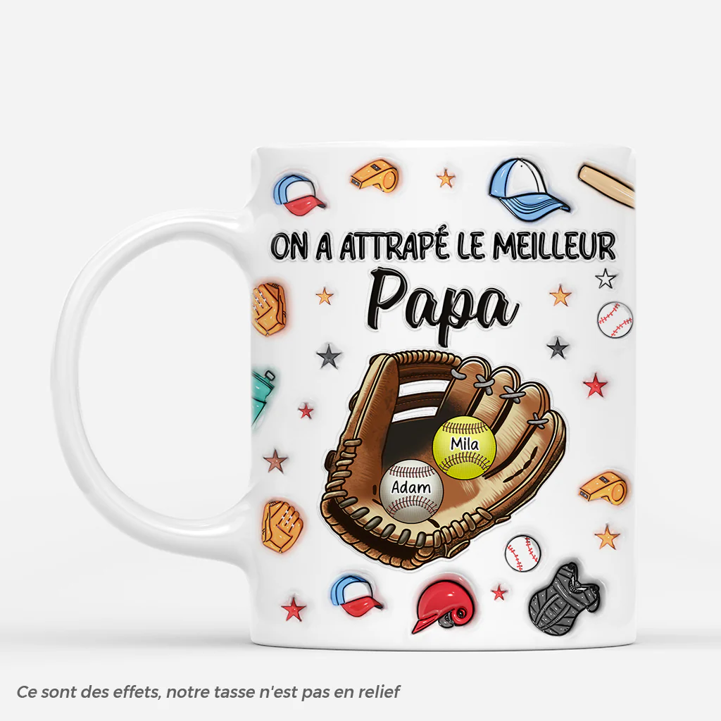 Mug Personnalisé Papa - On A Attrapé Le Meilleur Papa - Base-ball