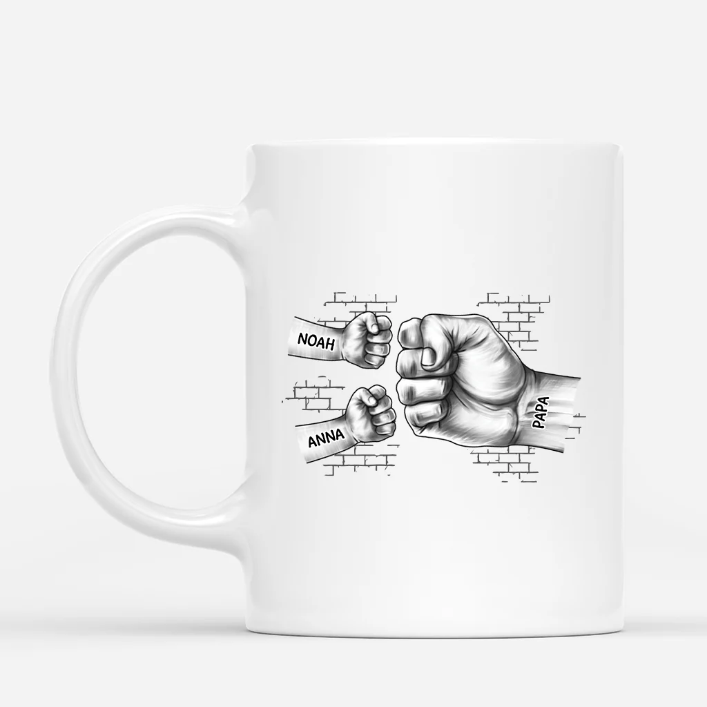 Mug Personnalisé Papa - Poings Monochromes - Version Mur
