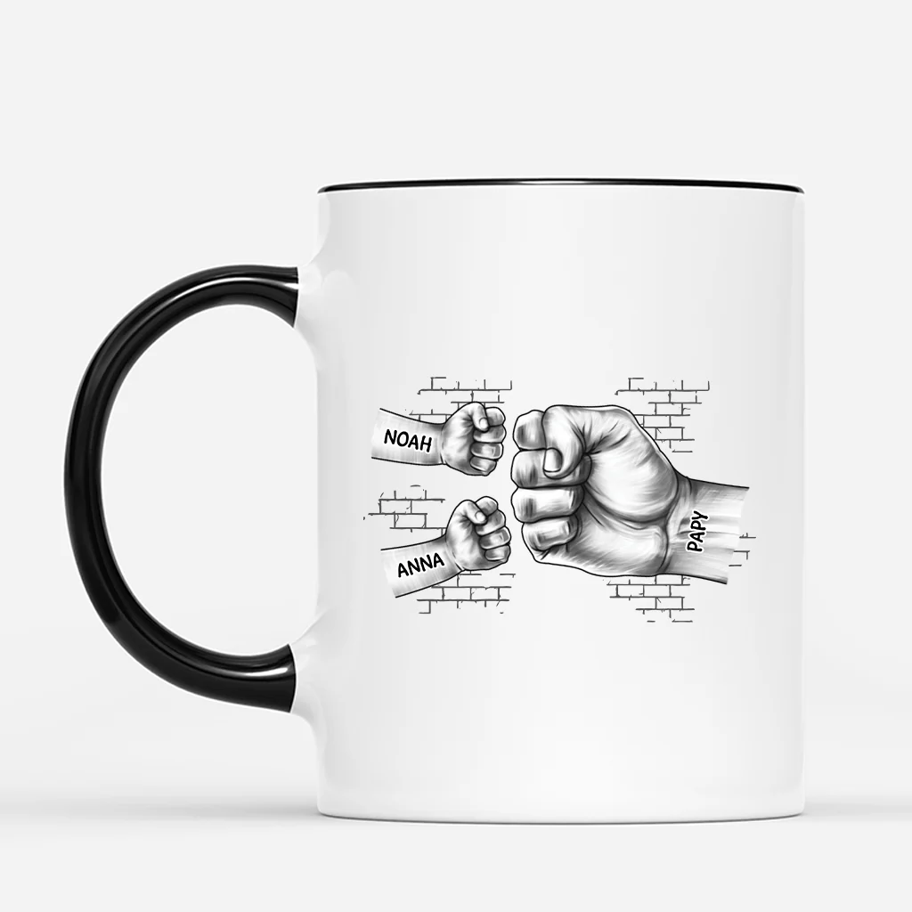 Mug Personnalisé Papa - Poings Monochromes - Version Mur - Image 2