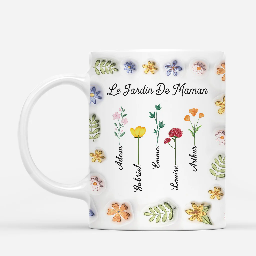 [Effet d'Impression 3D] Mug Personnalisé Maman - Le Jardin De Maman Avec Fleurs