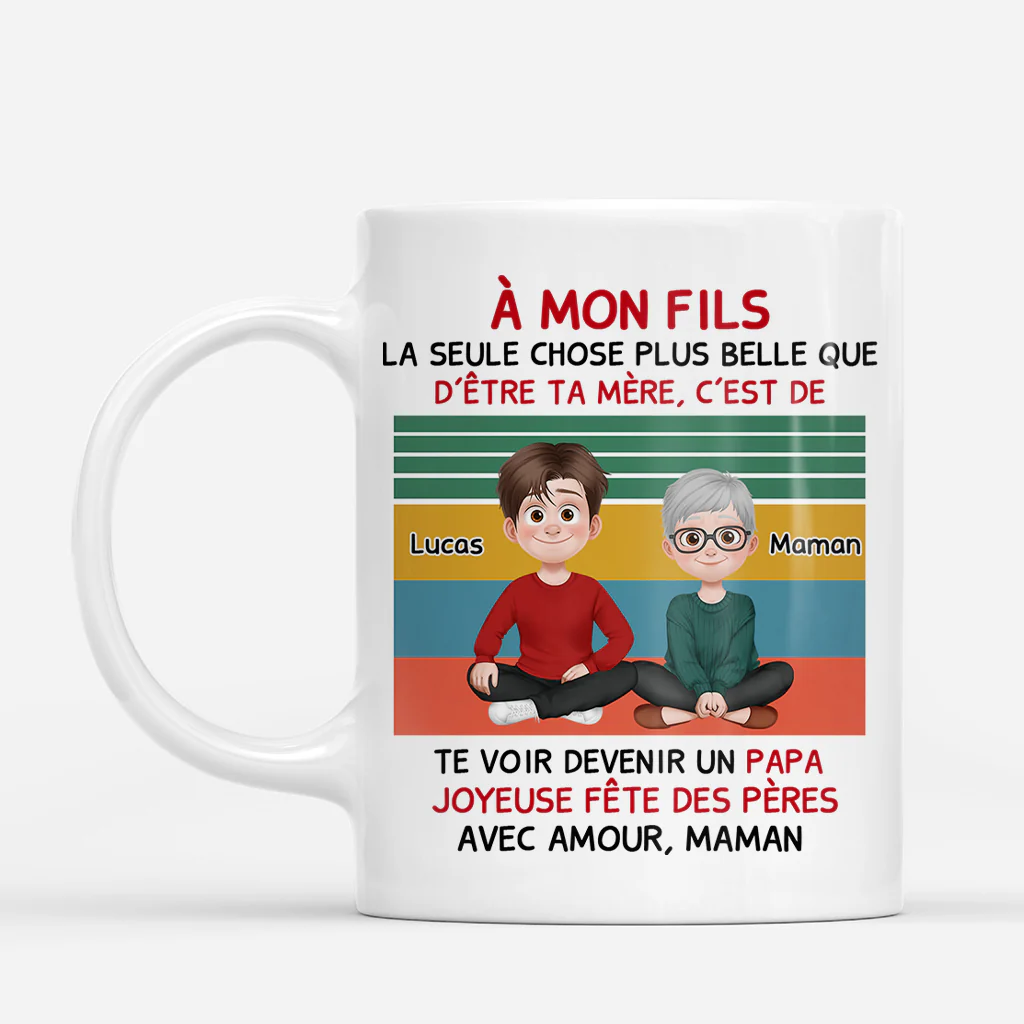 Mug Personnalisé Prénom - Cadeau Fils/Petit-fils/Fille/Petite-fille Devenir Papa/Maman