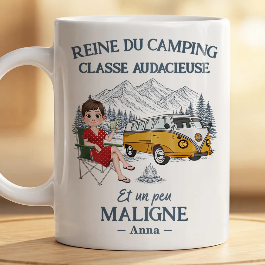Mug Personnalisé Prénom - Reine Du Camping Classe - Image 2