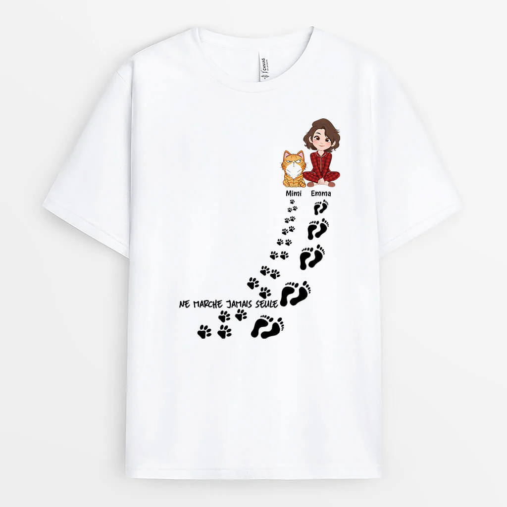 Tee Shirt Personnalisé Chat - Ne Marche Jamais Seul