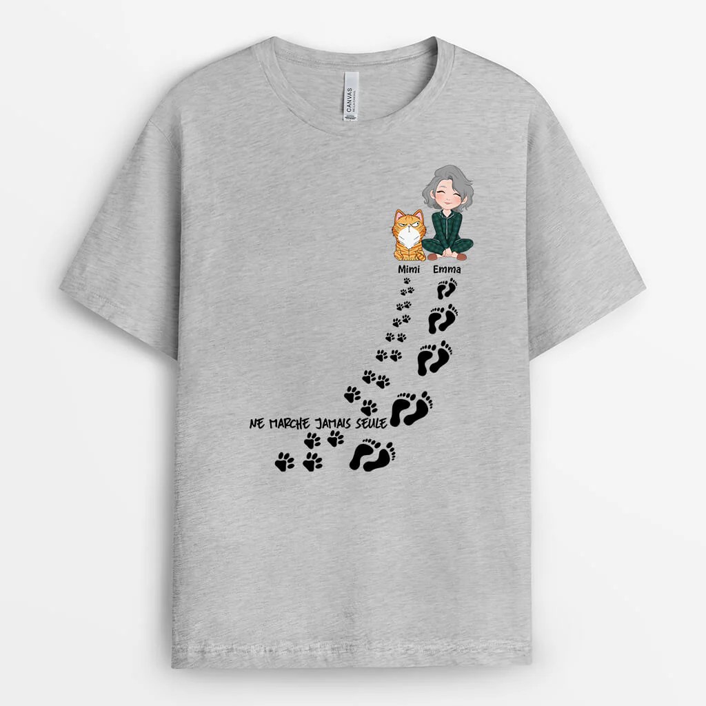 Tee Shirt Personnalisé Chat - Ne Marche Jamais Seul - Image 2
