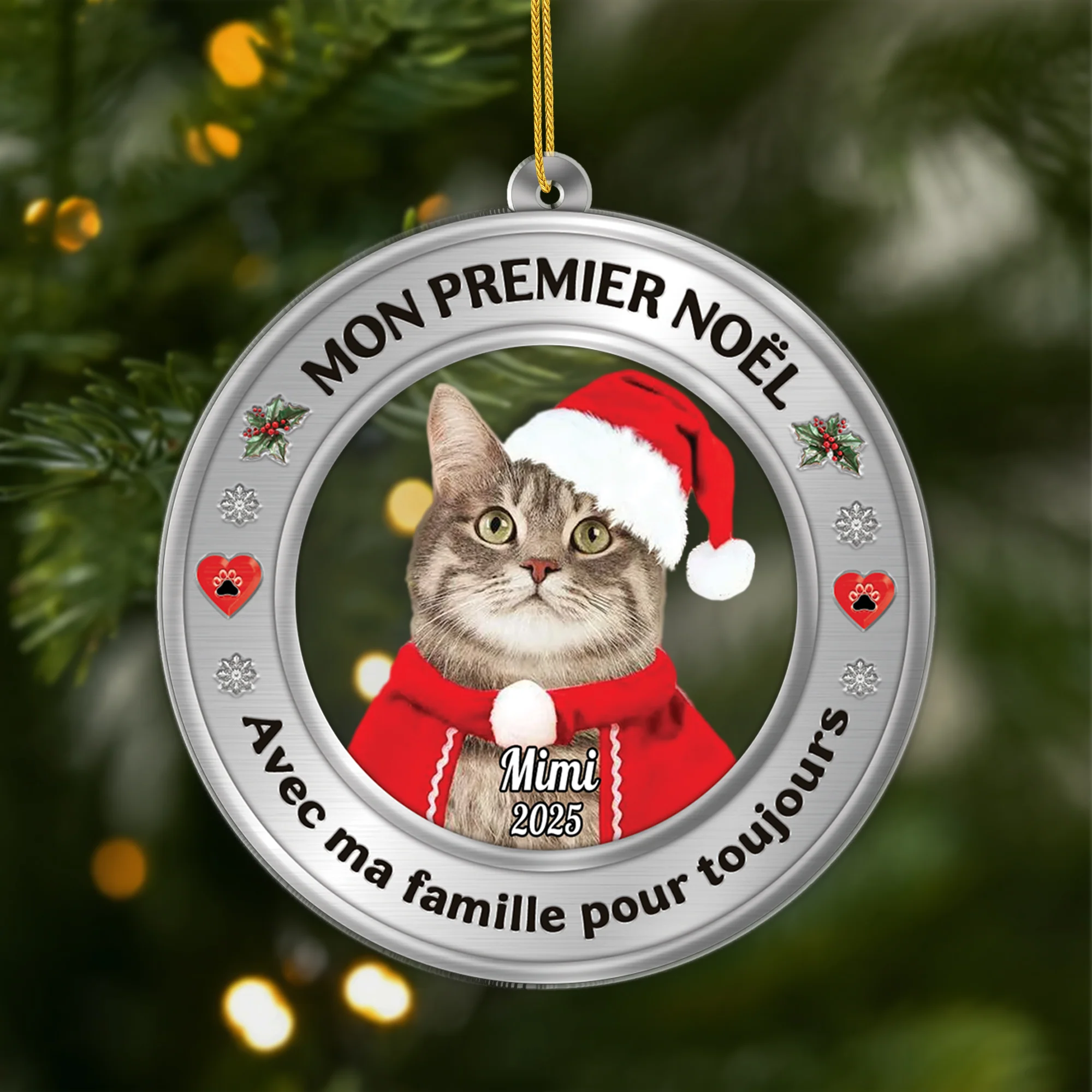 Orement Noël En Acrylique Personnalisé Avec Photo - Chat Premier Noël Dans Ma Maison