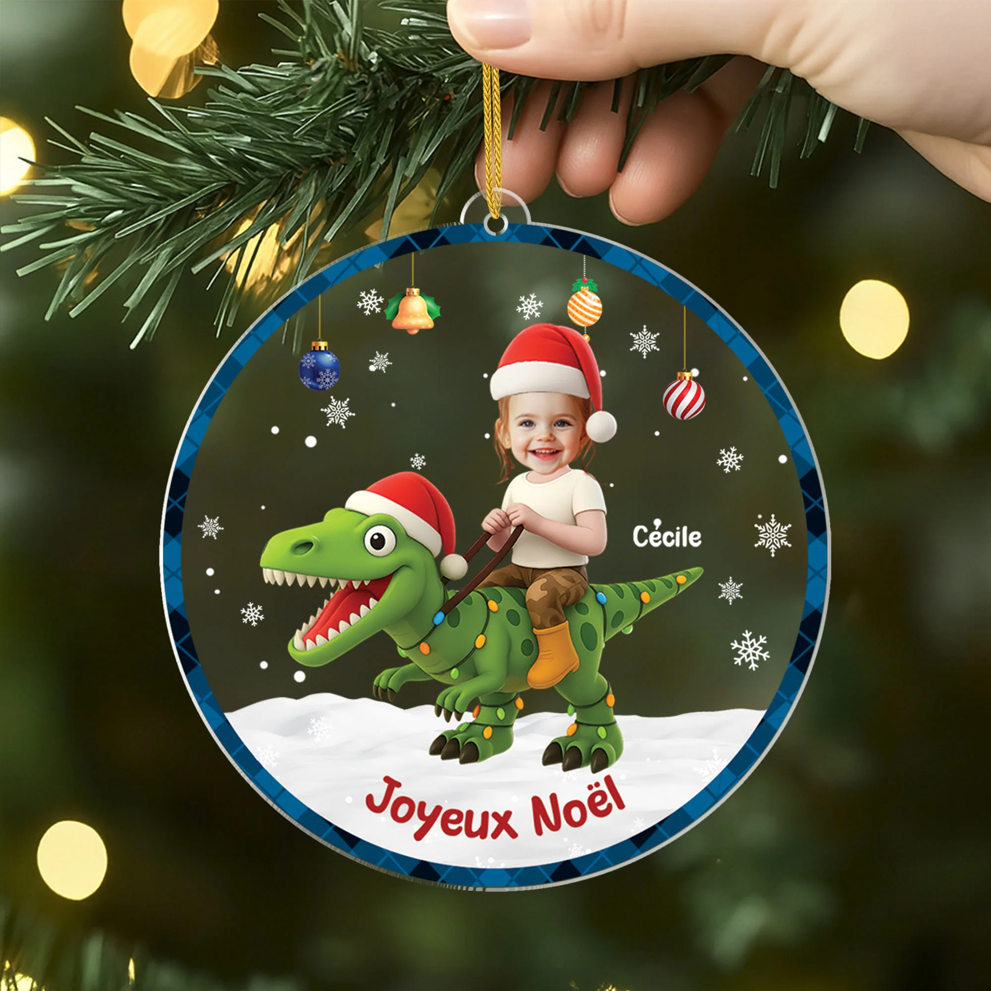 Ornement Acrylique Personnalisé Avec Photo Enfant - Mon Dinosaure De Noël - Image 2