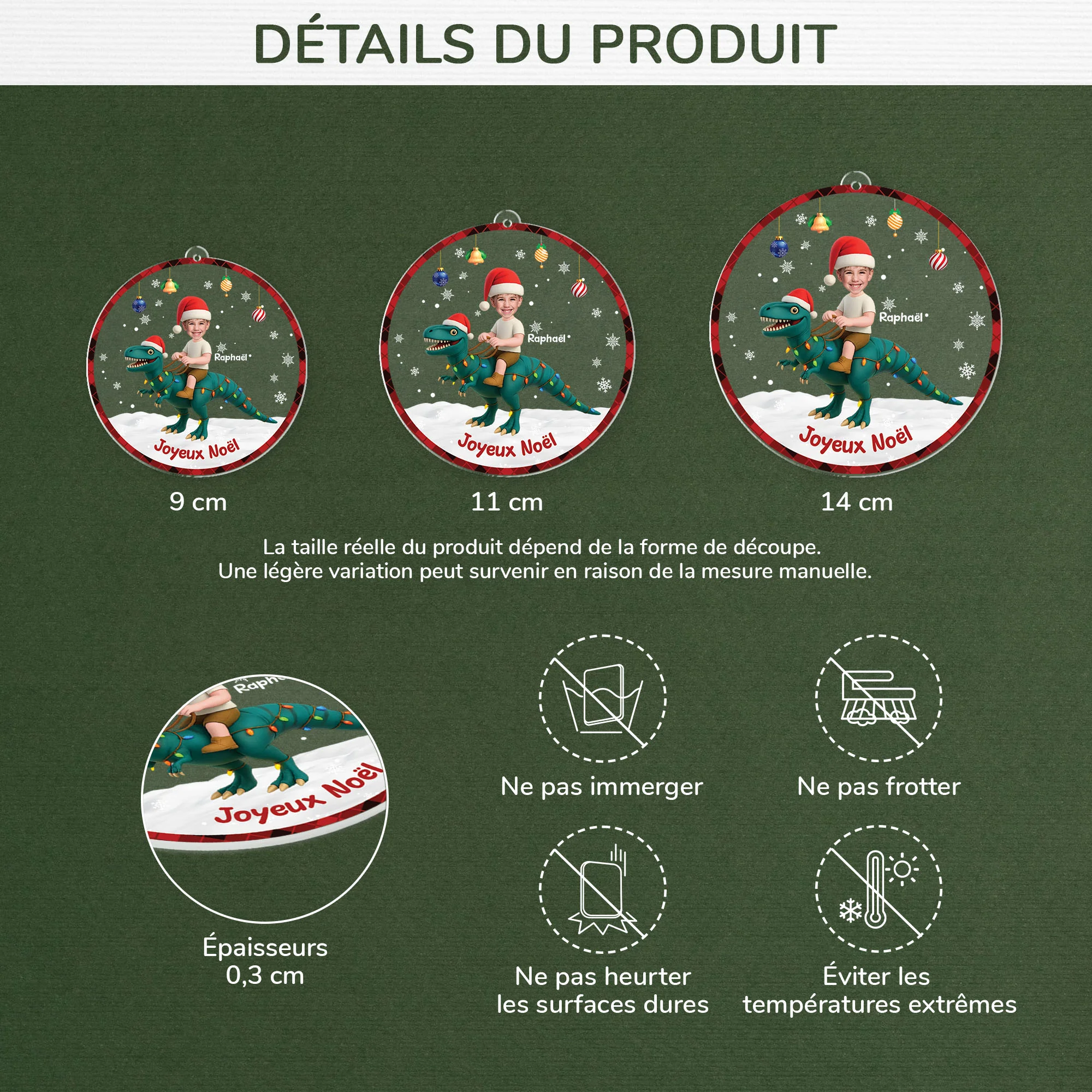 Ornement Acrylique Personnalisé Avec Photo Enfant - Mon Dinosaure De Noël - Image 3