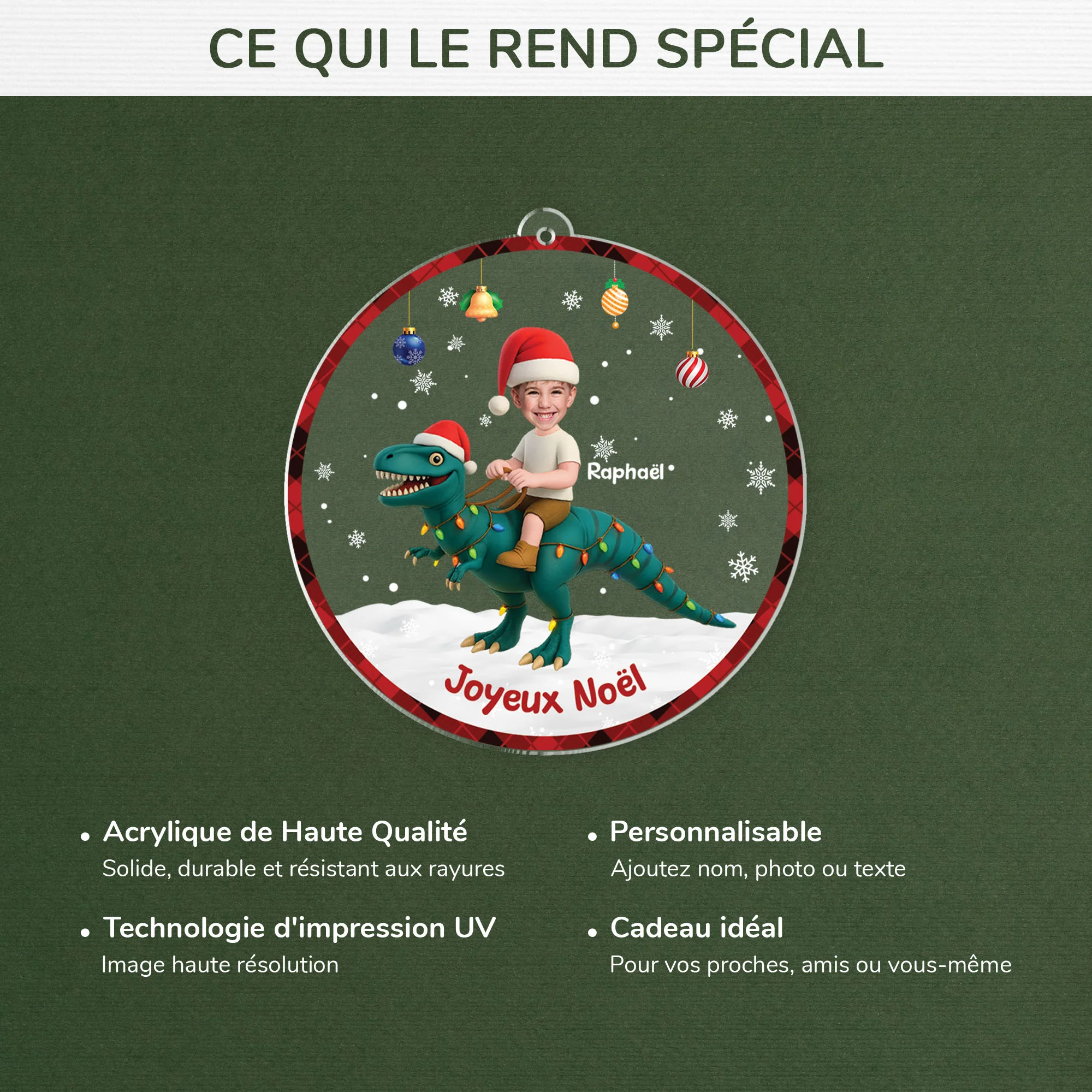 Ornement Acrylique Personnalisé Avec Photo Enfant - Mon Dinosaure De Noël - Image 4