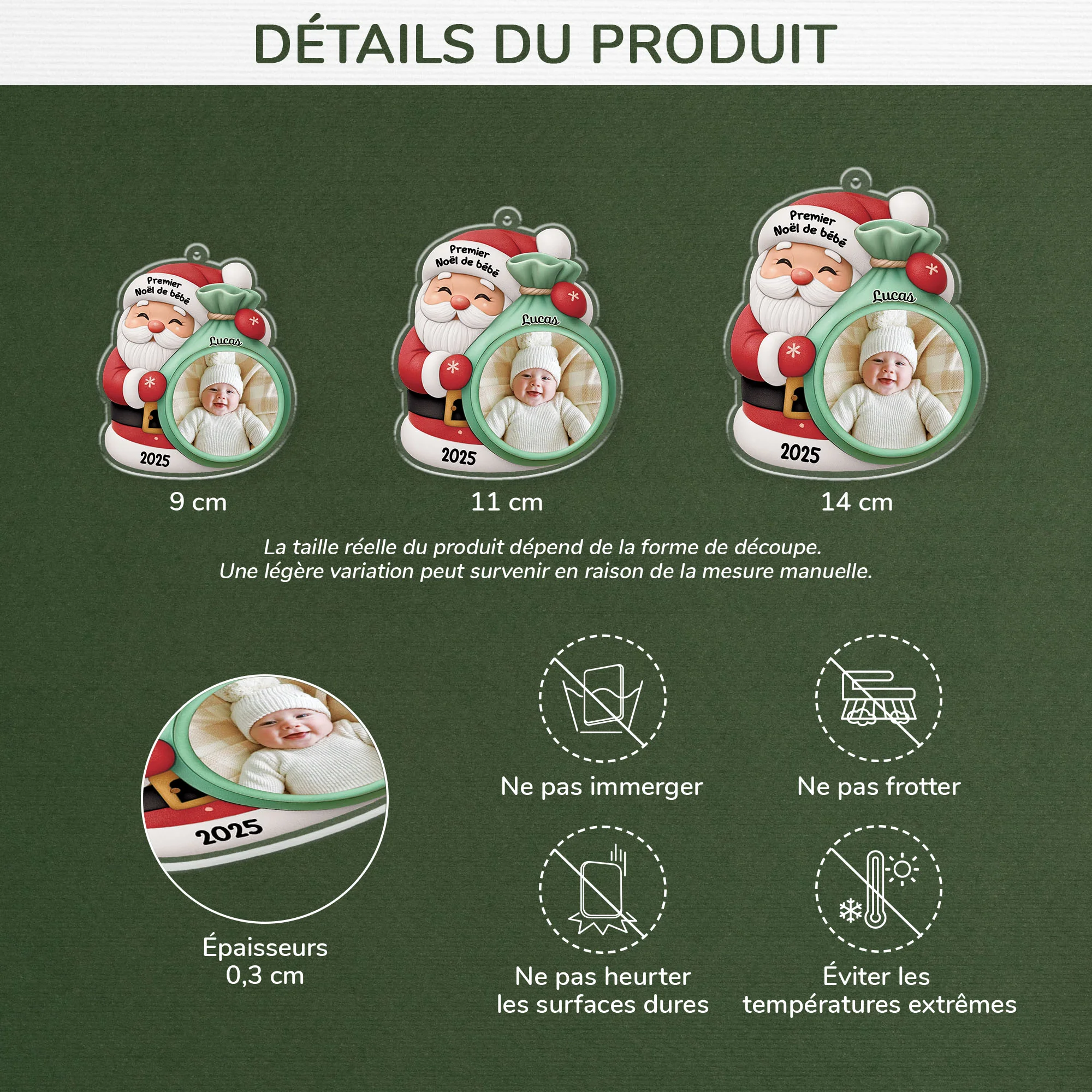 Ornement Acrylique Personnalisé Avec Photo - Mon Premier Noël Avec Le Père Noël - Image 3