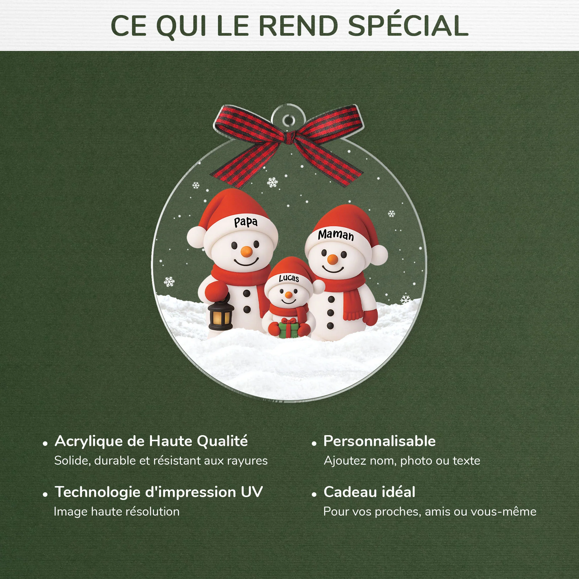 Ornement Acrylique Personnalisé - Boule Noël Avec Famille Bonhomme De Neige Ensemble - Image 4