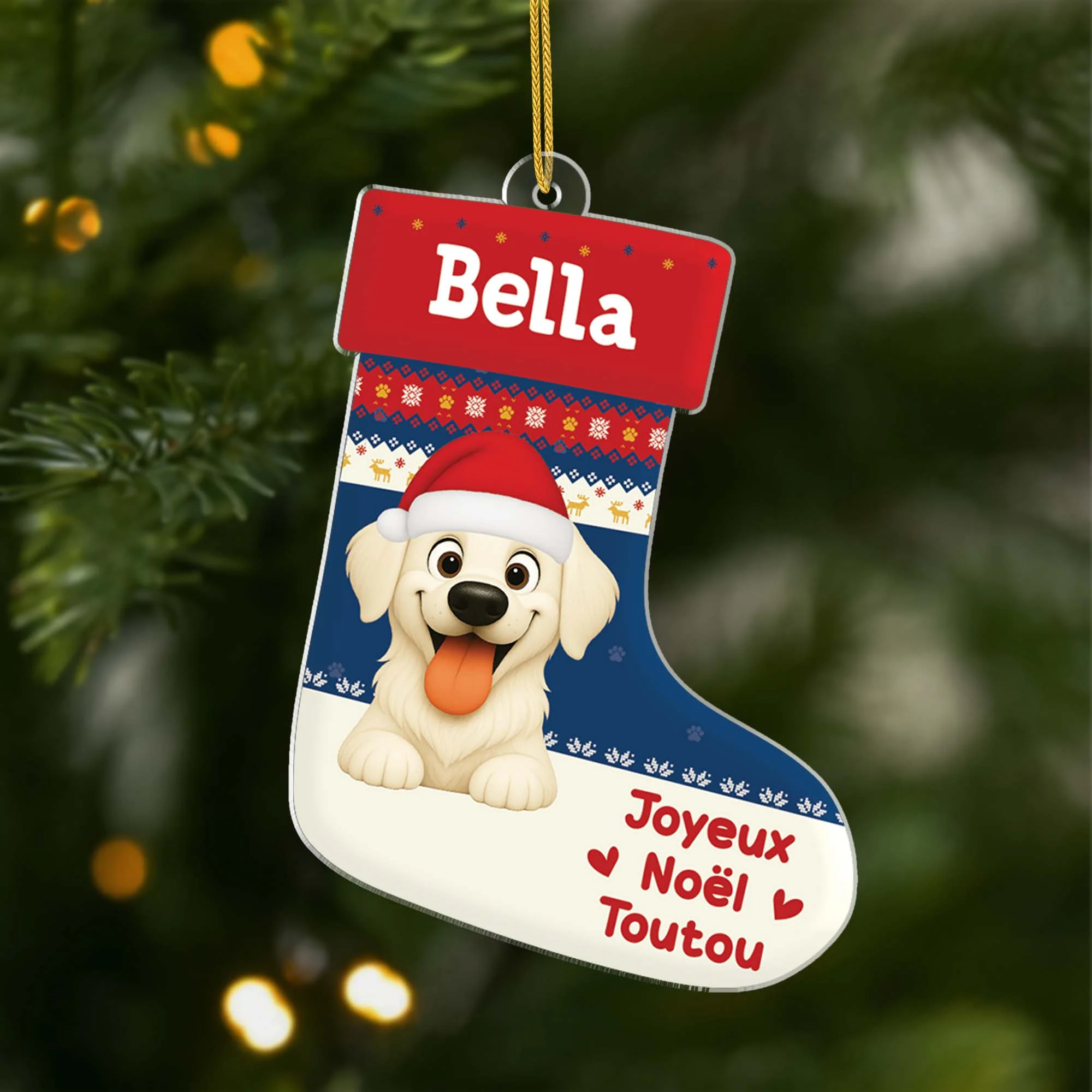 Ornement Noël Personnalisé Chaussette De Noël Chien - Joyeux Ouafël
