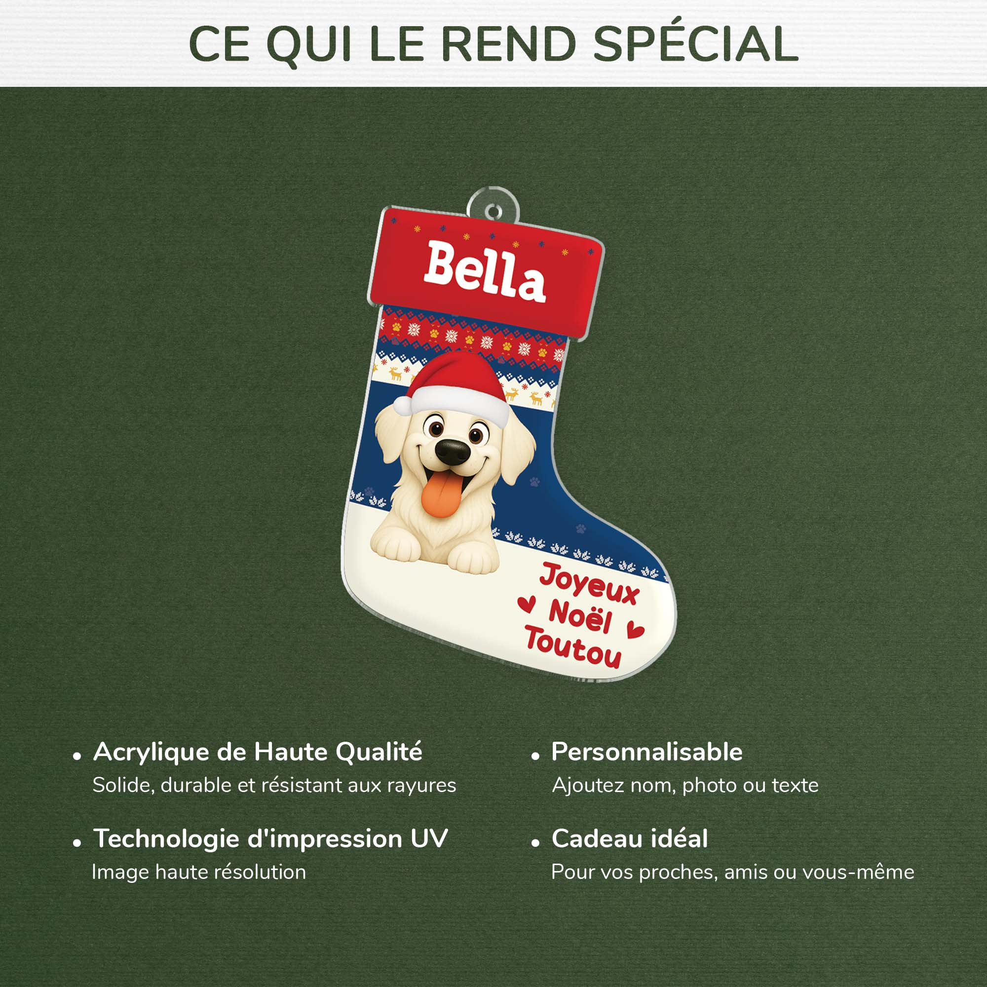 Ornement Noël Personnalisé Chaussette De Noël Chien - Joyeux Ouafël - Image 4