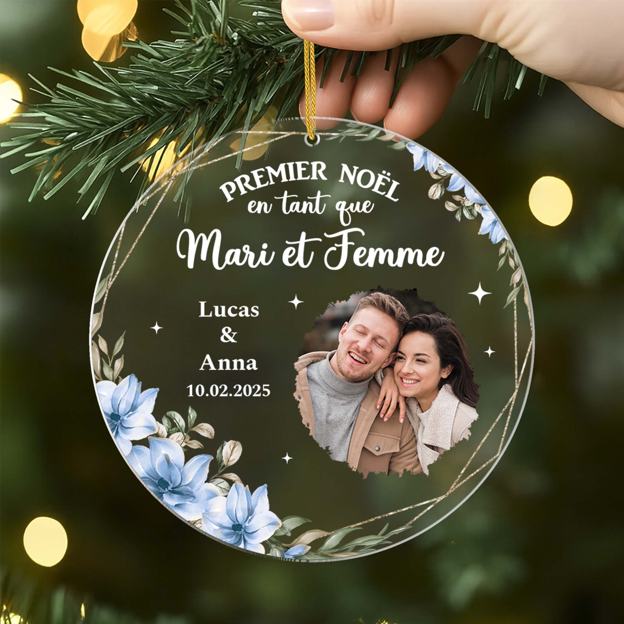 Ornement Acrylique Personnalisé Couple Avec Photo - Premier Noël Mariés - Image 2
