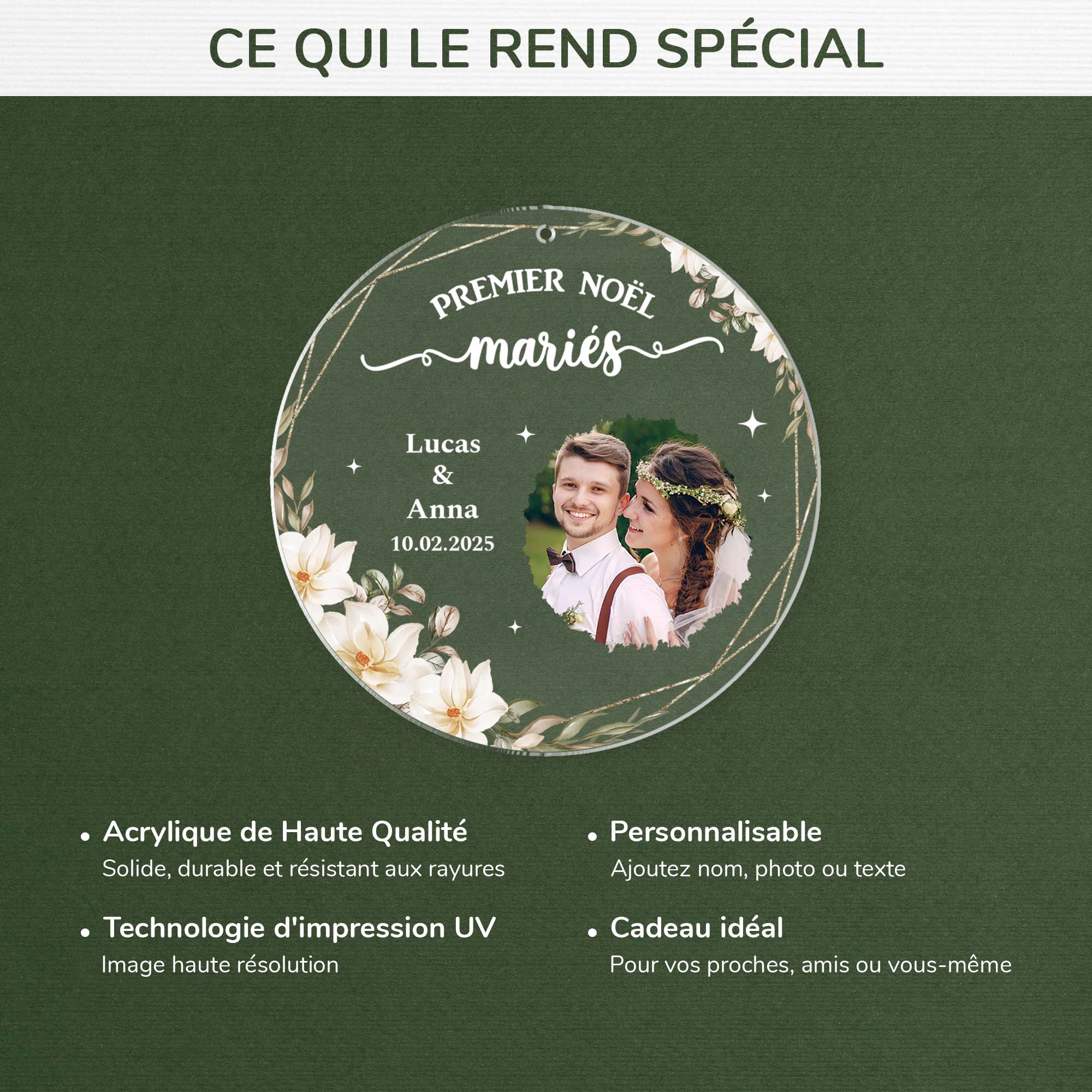 Ornement Acrylique Personnalisé Couple Avec Photo - Premier Noël Mariés - Image 4