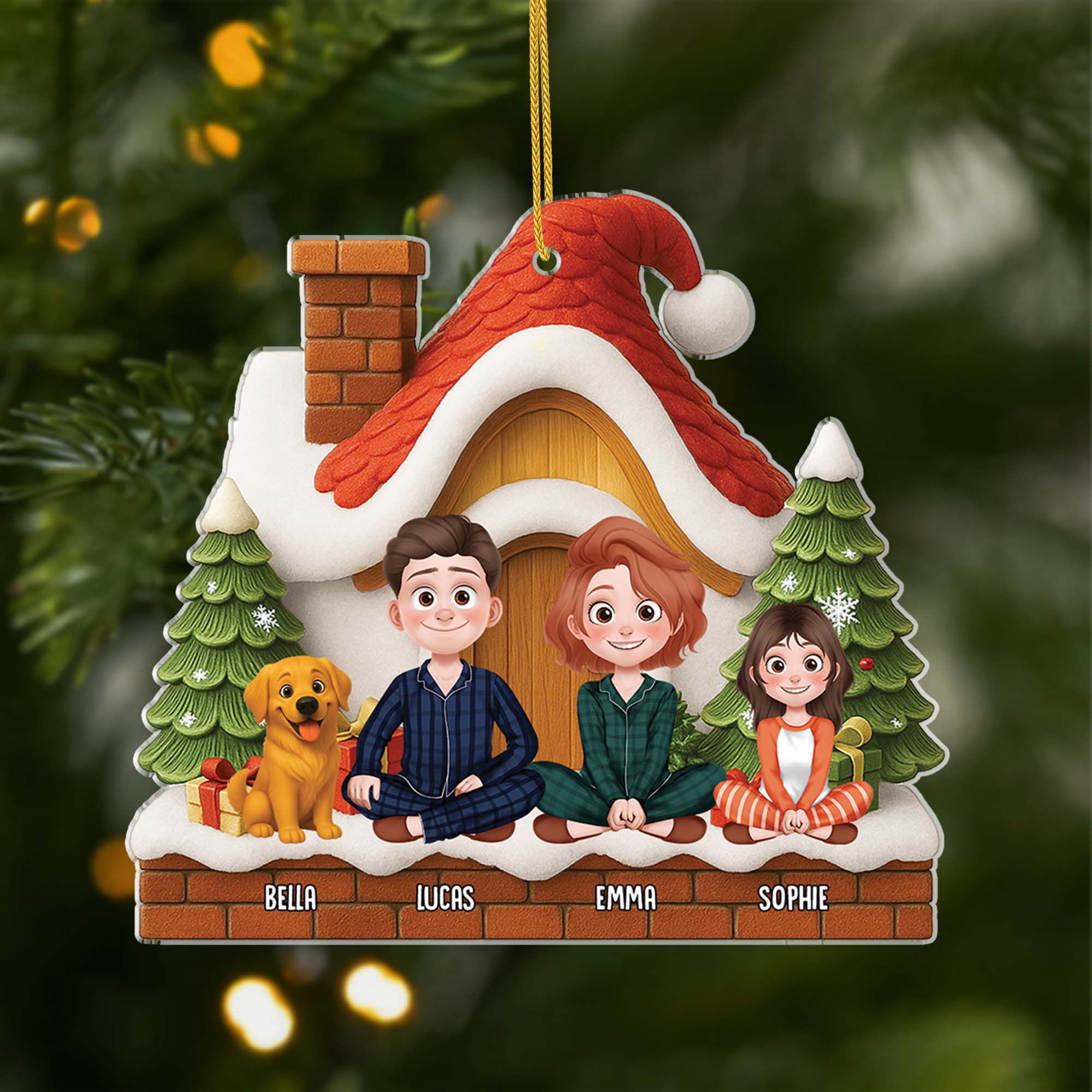 Ornement Acrylique Personnalisé Famille Avec Chien/Chat - Notre Maison De Noël