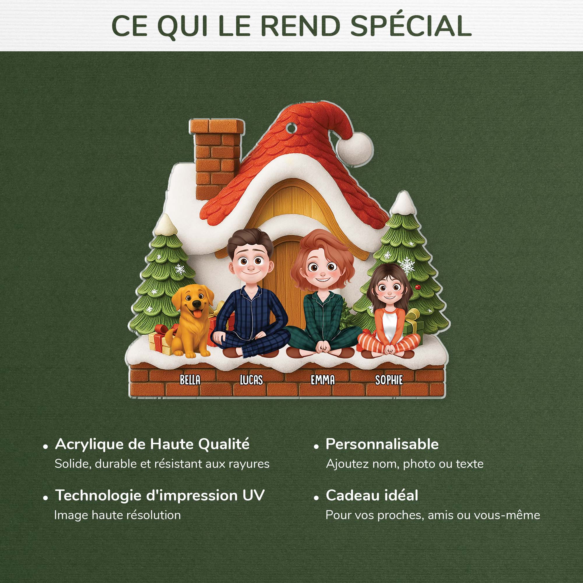 Ornement Acrylique Personnalisé Famille Avec Chien/Chat - Notre Maison De Noël - Image 4