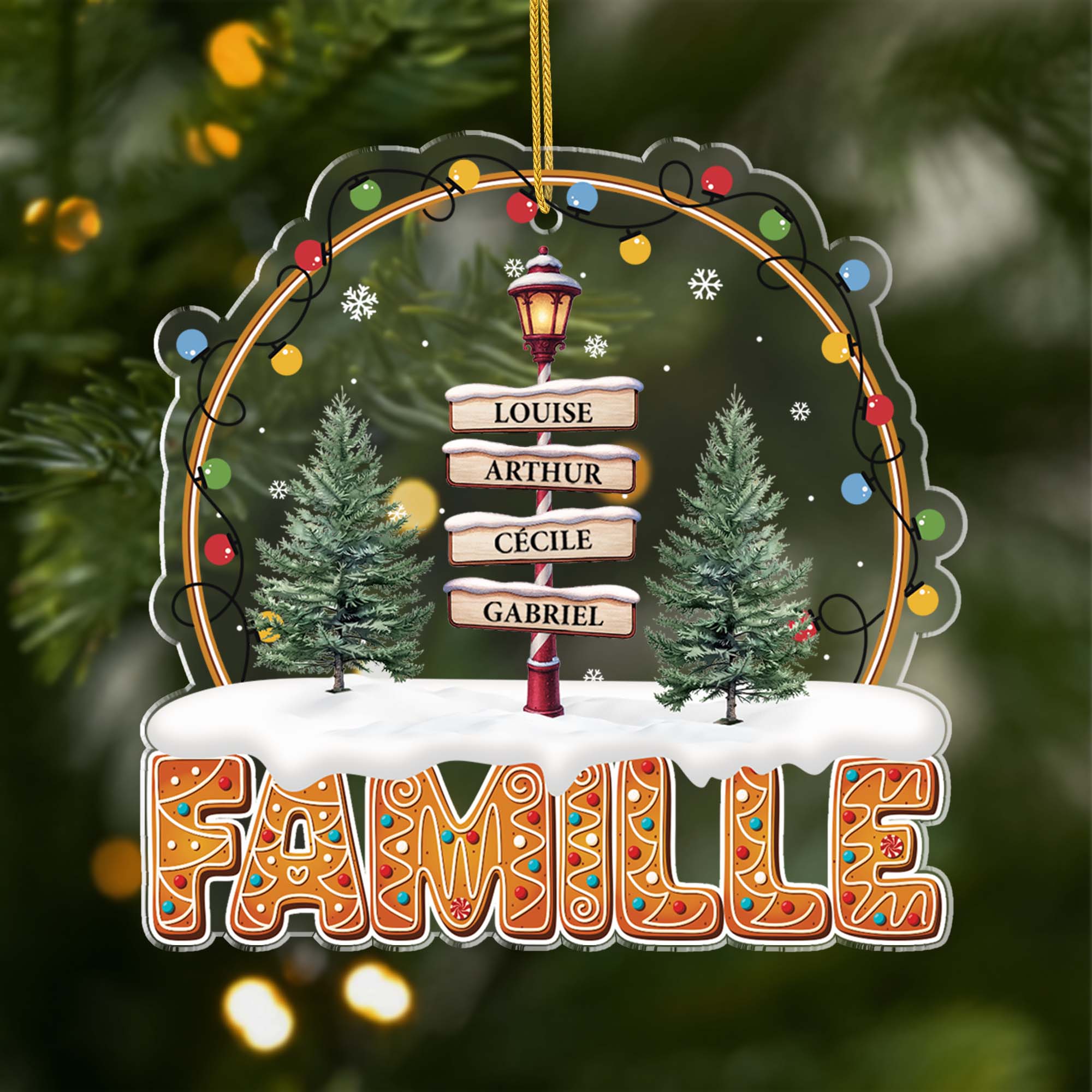Ornement Acrylique Personnalisé - Famille Avec Mots-Croisés De Noël