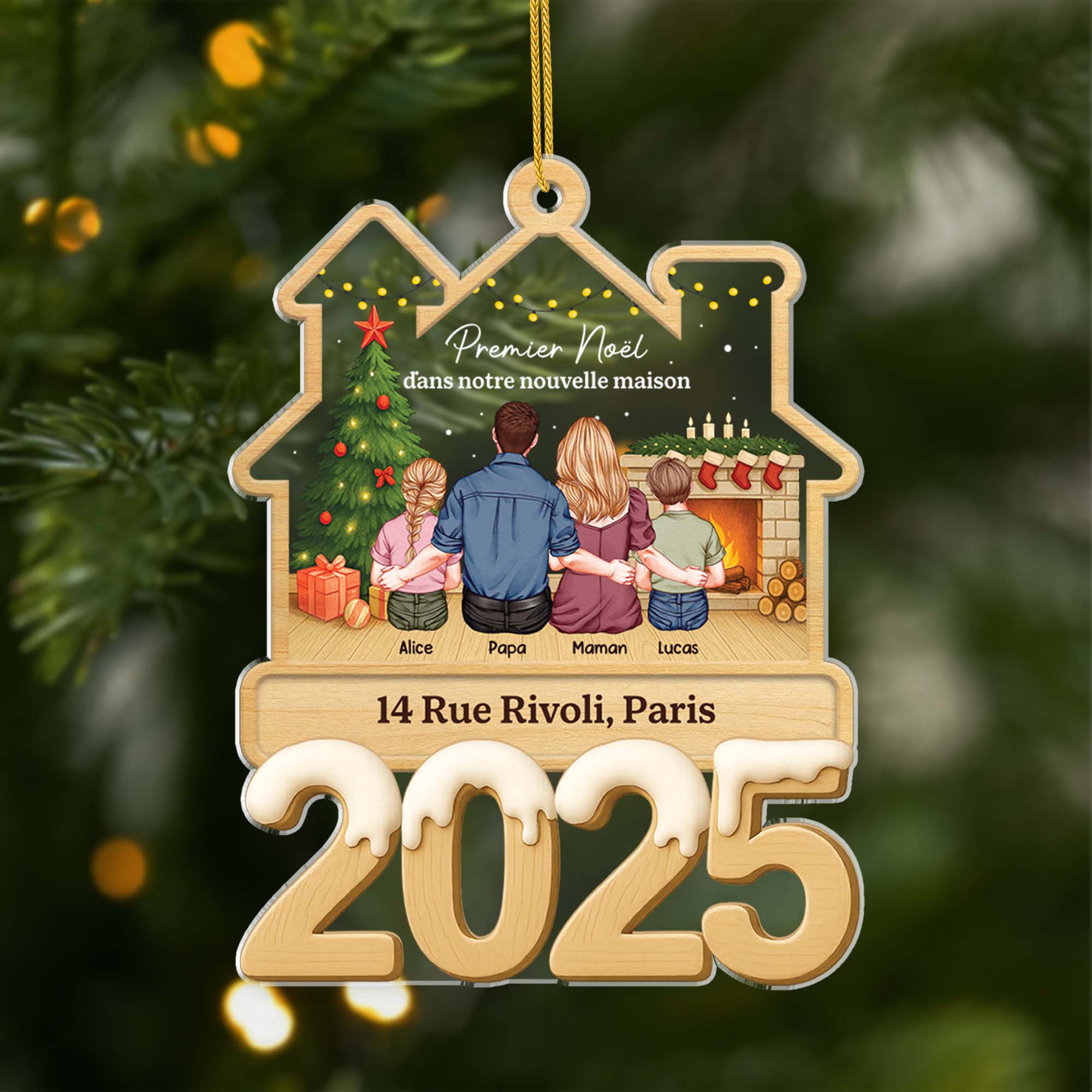 Ornement Acrylique Personnalisé Famille - Premier Noël Dans Notre Nouvelle Maison