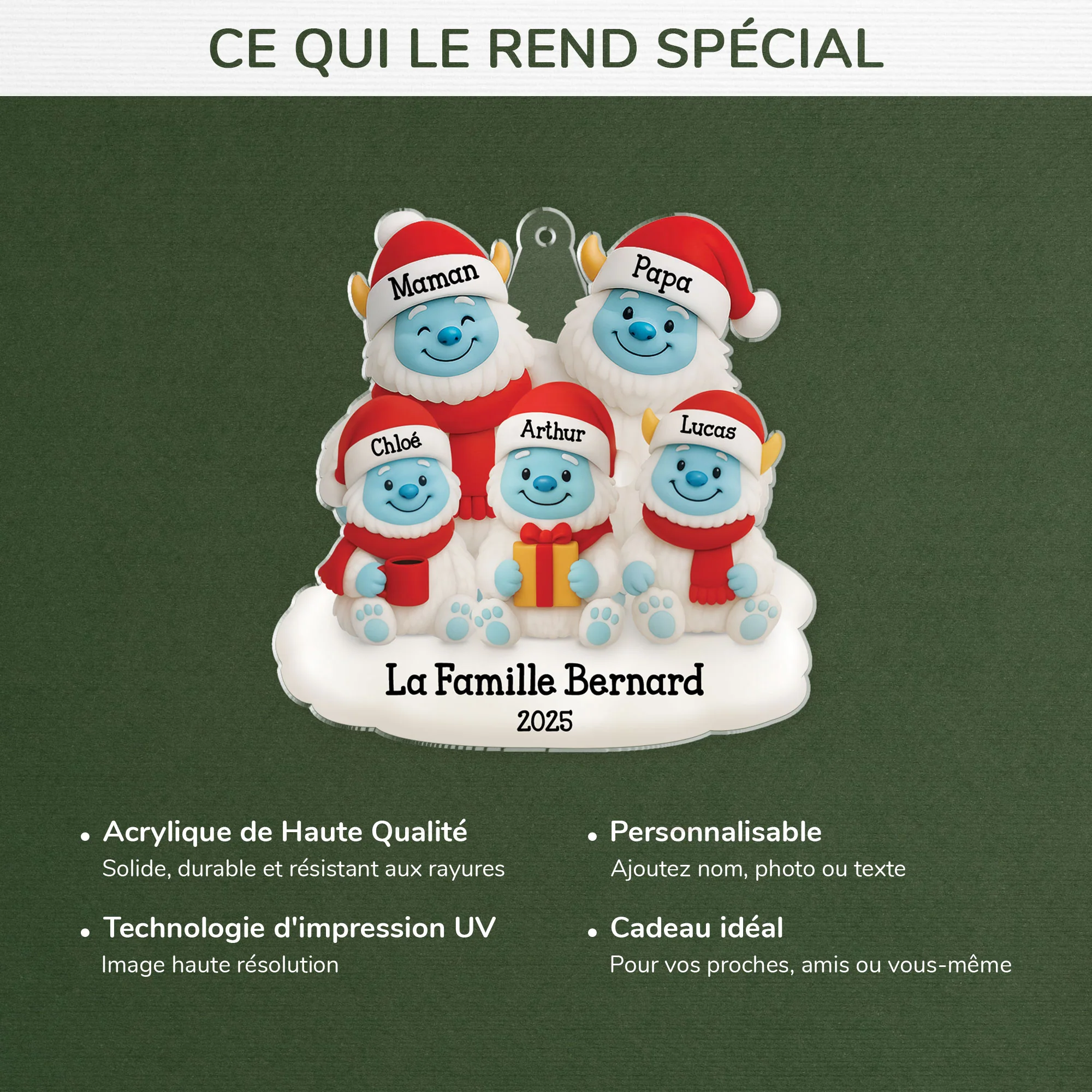 Ornement Acrylique Personnalisé - La Famille Noël Yéti - Image 4