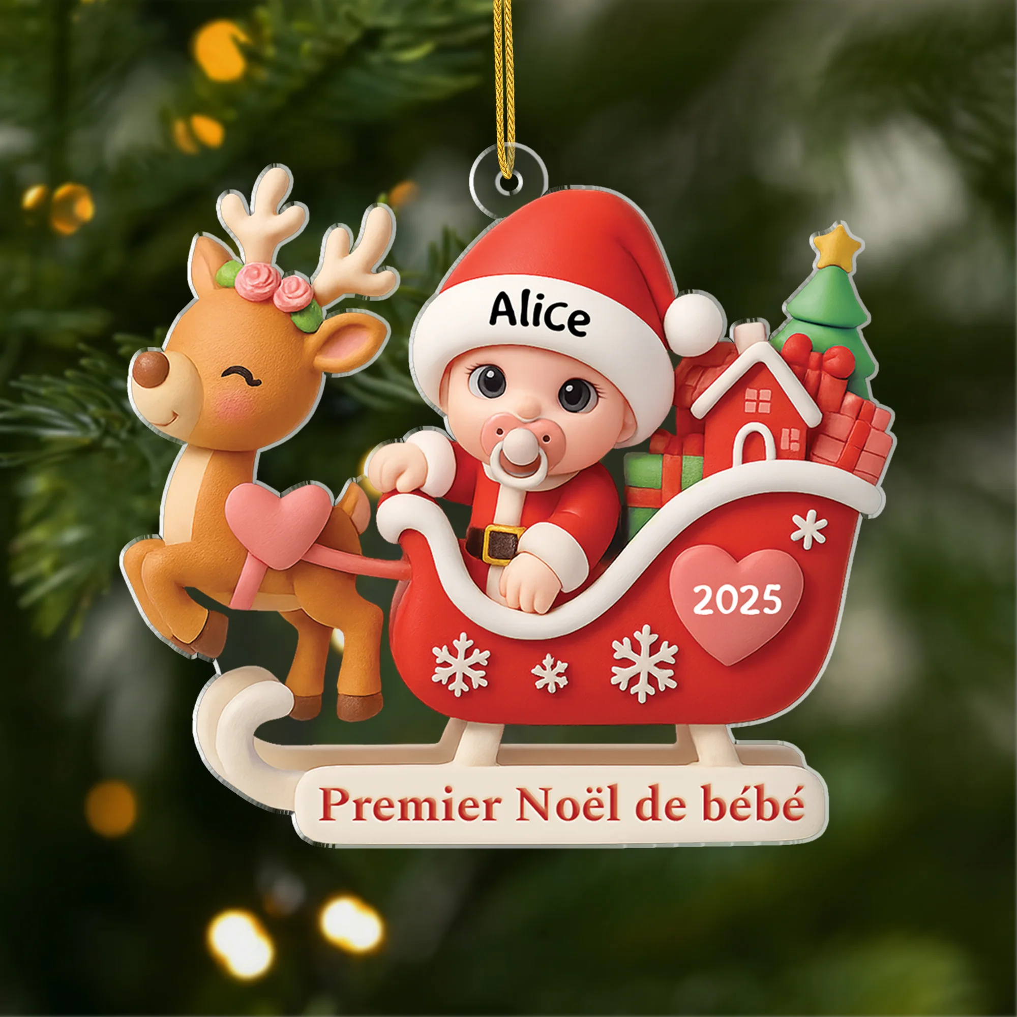 [Effet d'impression 3D] Ornement Acrylique Personnalisé Pour Bébé - Petit Papa Noël