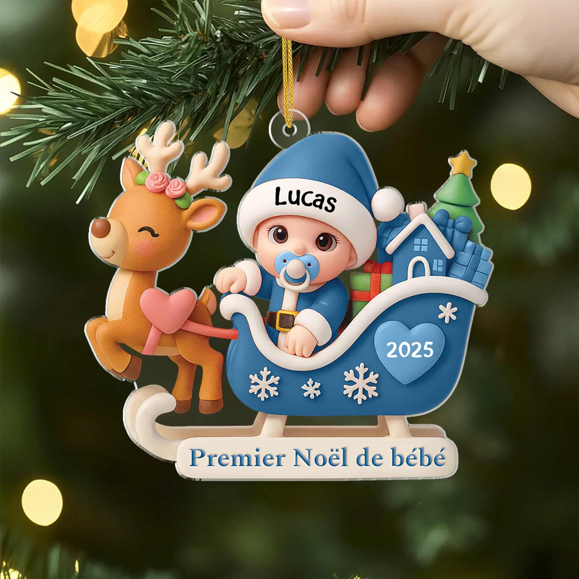 [Effet d'impression 3D] Ornement Acrylique Personnalisé Pour Bébé - Petit Papa Noël - Image 2