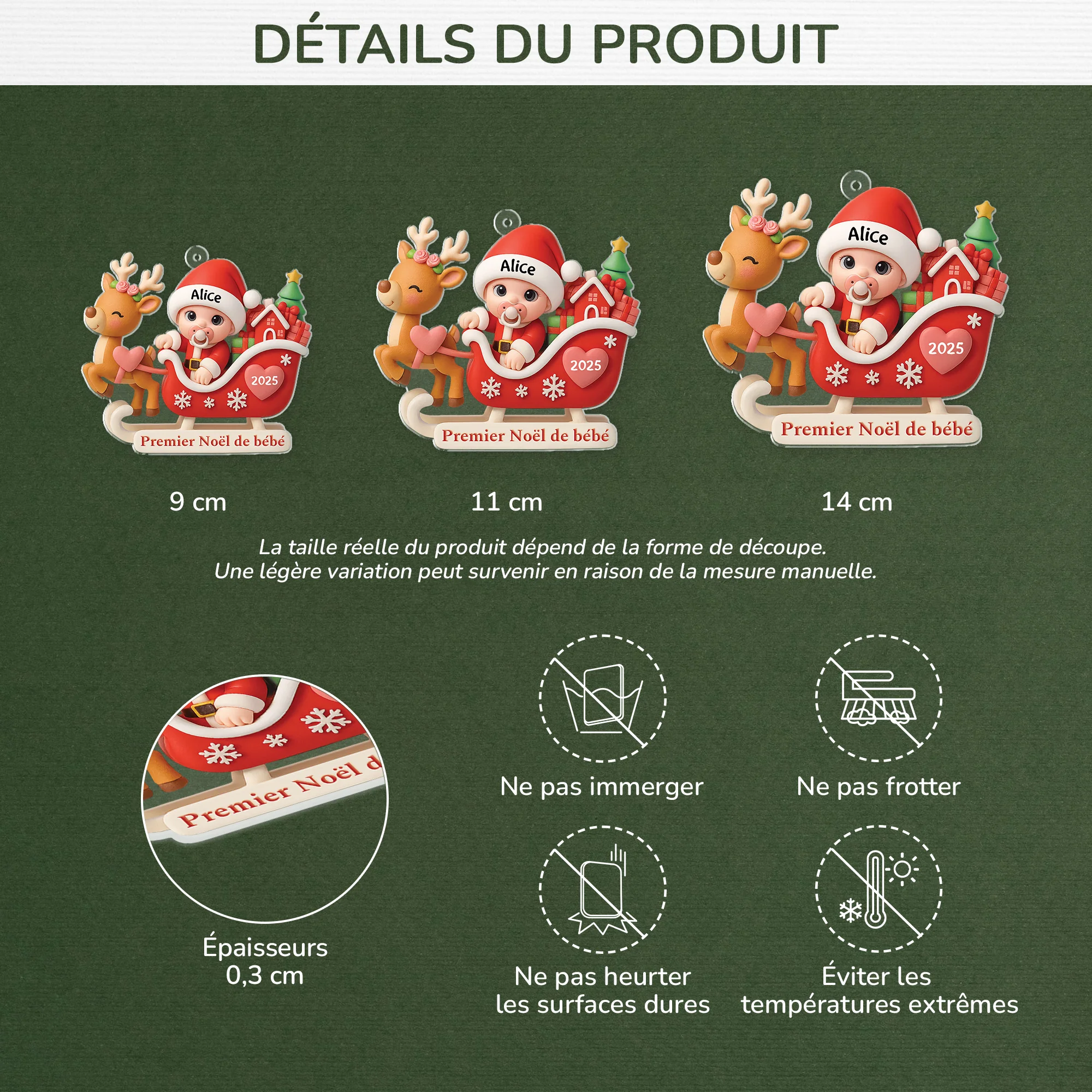 [Effet d'impression 3D] Ornement Acrylique Personnalisé Pour Bébé - Petit Papa Noël - Image 3