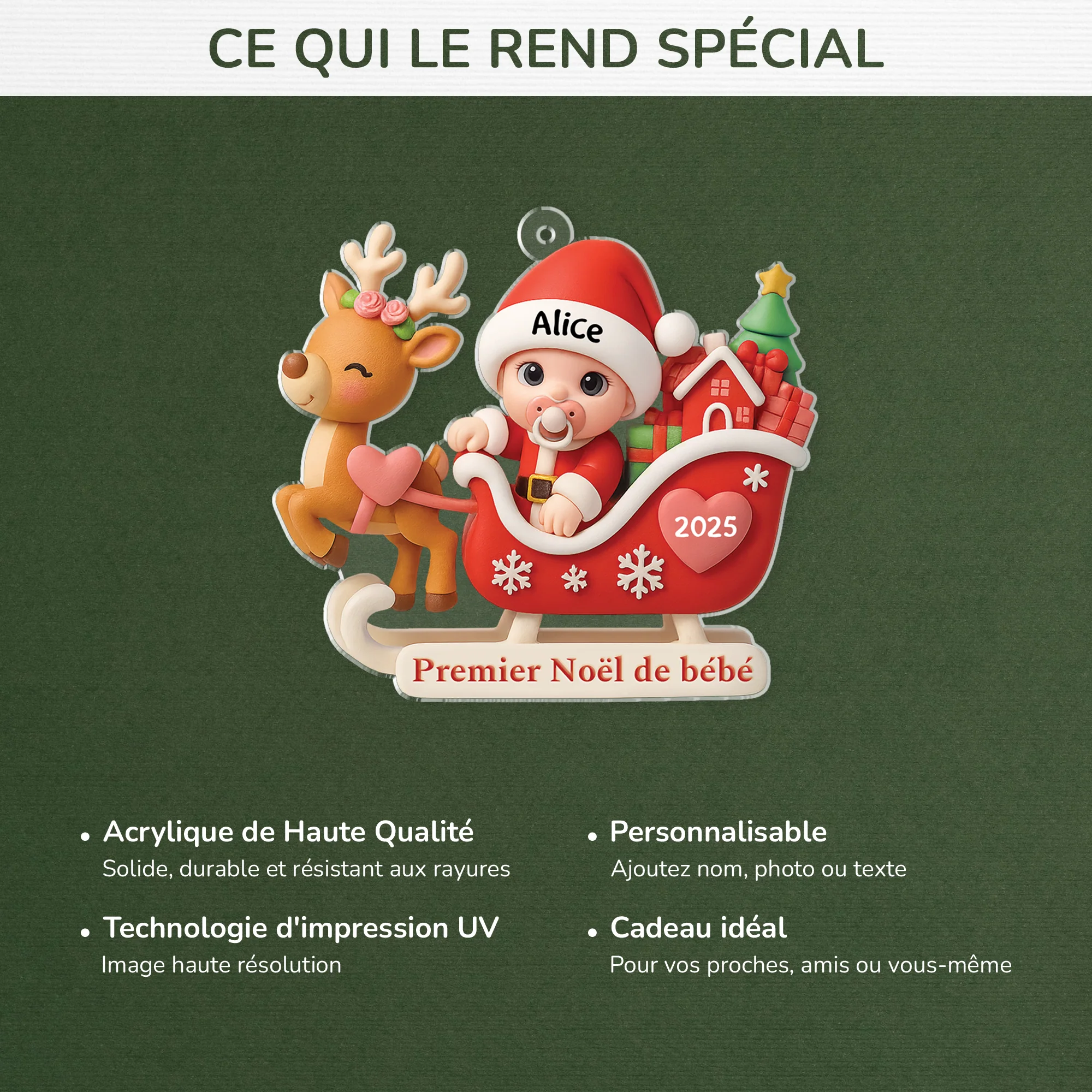 [Effet d'impression 3D] Ornement Acrylique Personnalisé Pour Bébé - Petit Papa Noël - Image 4