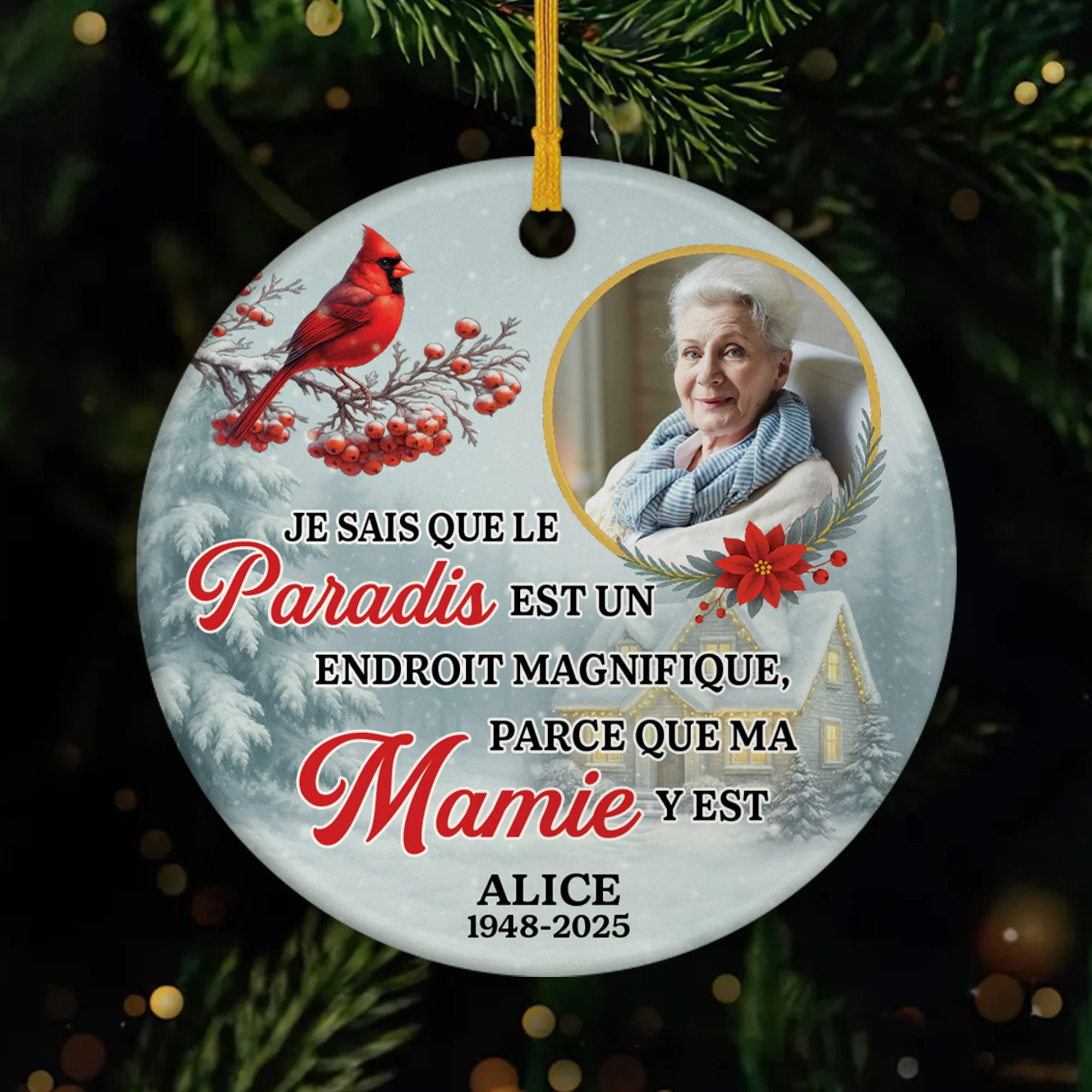 Ornement Céramique Commémoratif Personnalisé Avec Photo - Le Paradis Est Beau Parce Que Ma Mamie Y Est