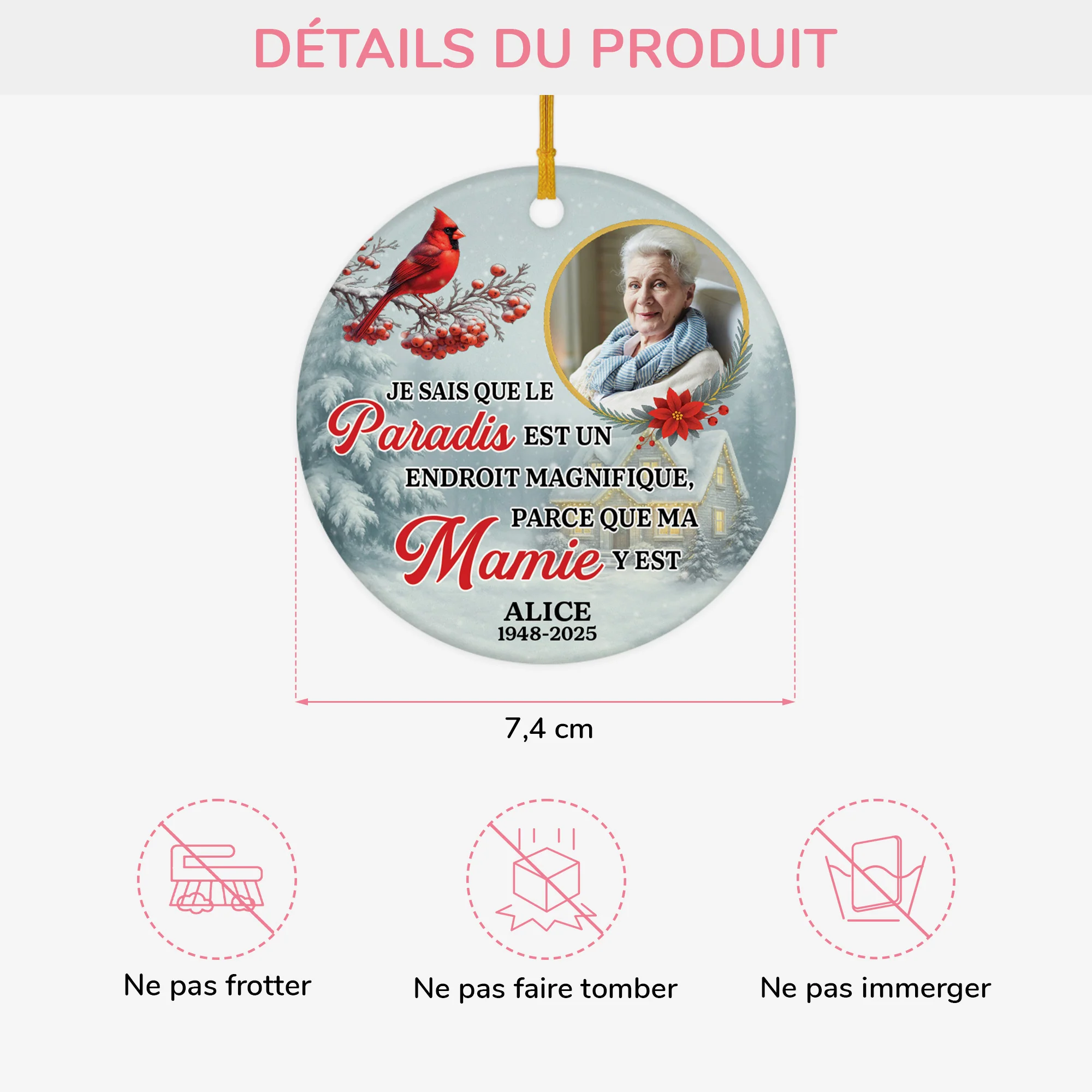 Ornement Céramique Commémoratif Personnalisé Avec Photo - Le Paradis Est Beau Parce Que Ma Mamie Y Est - Image 3