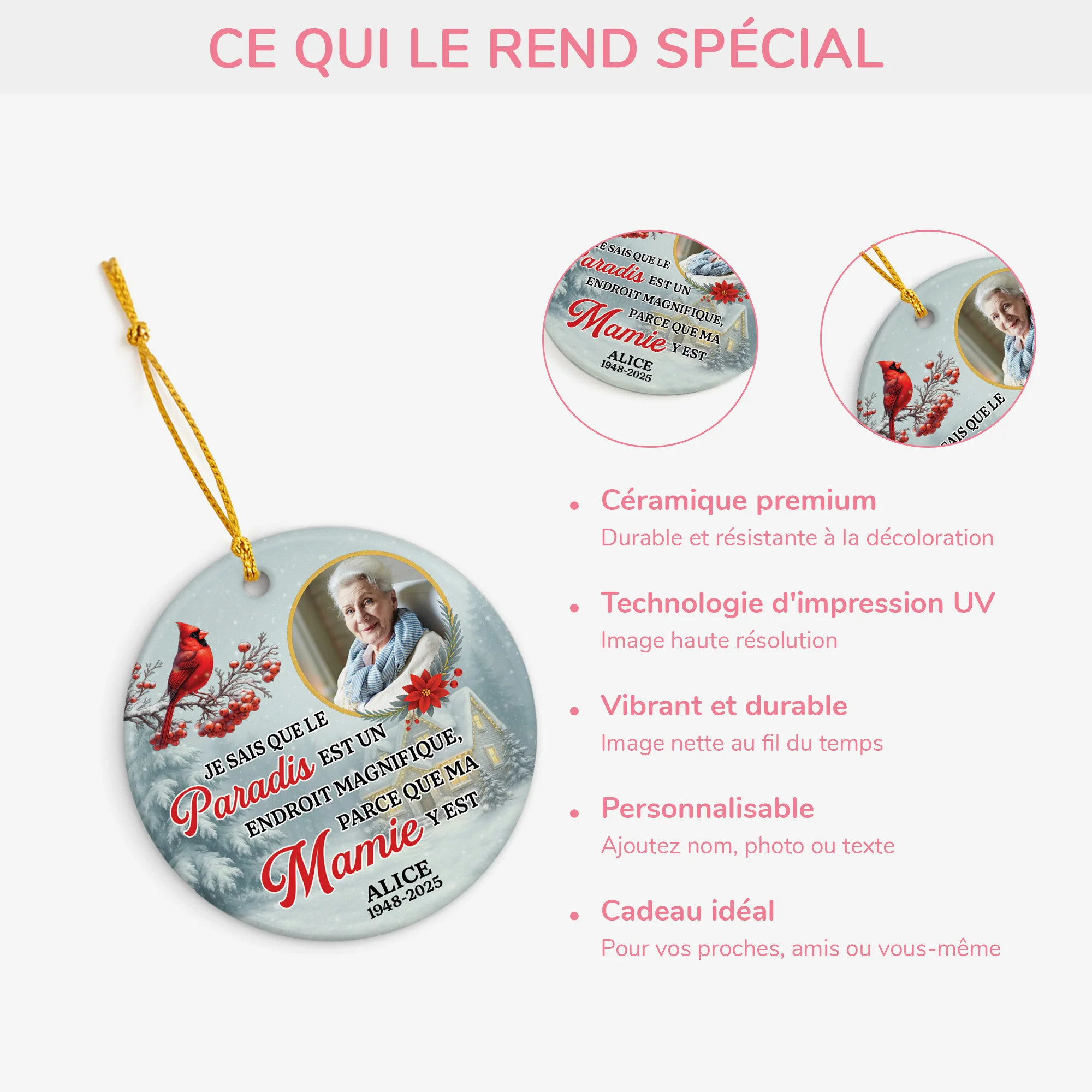 Ornement Céramique Commémoratif Personnalisé Avec Photo - Le Paradis Est Beau Parce Que Ma Mamie Y Est - Image 4