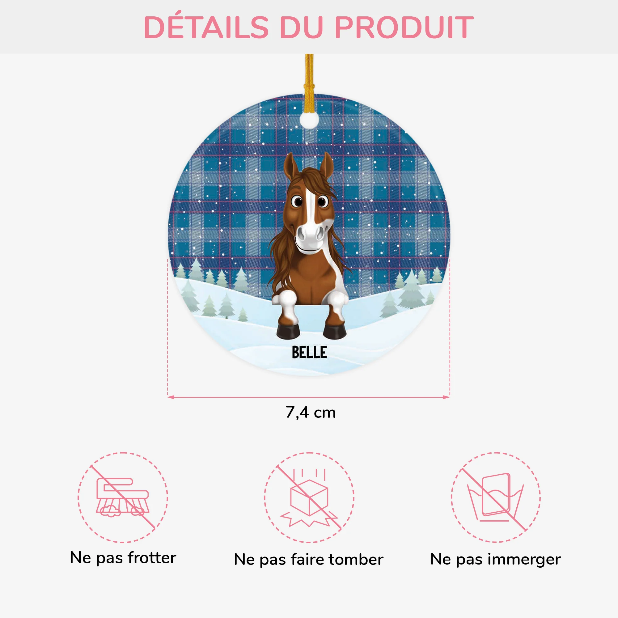 Ornement Céramique Noël Carreaux Personnalisé Cheval - Image 3