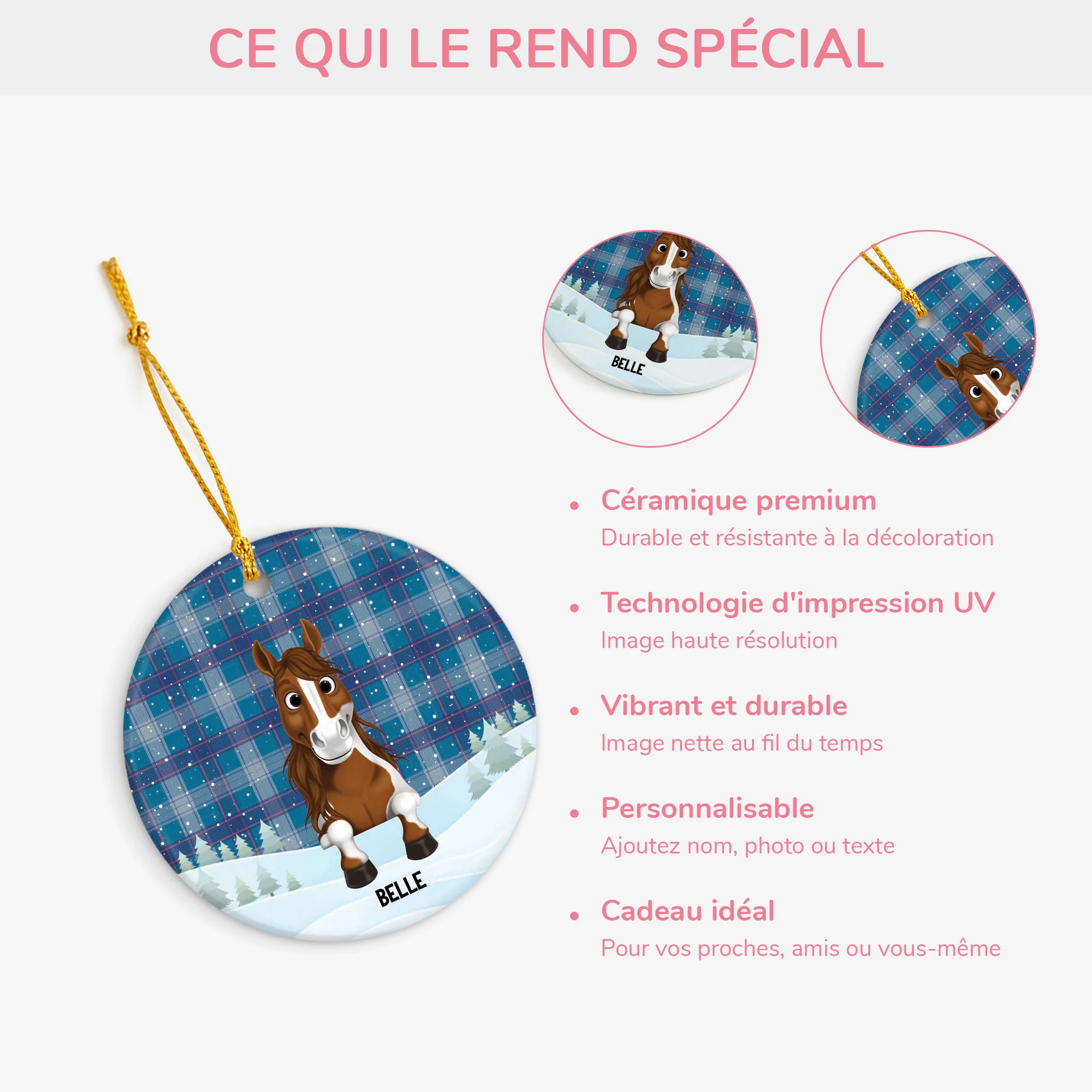Ornement Céramique Noël Carreaux Personnalisé Cheval - Image 4
