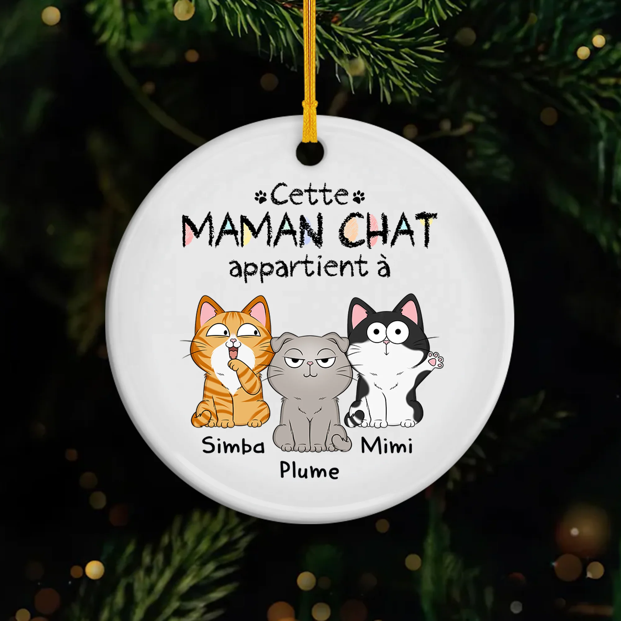 Ornement Céramique Personnalisé Avec Chat Mignon - Cette Maman Appartient À