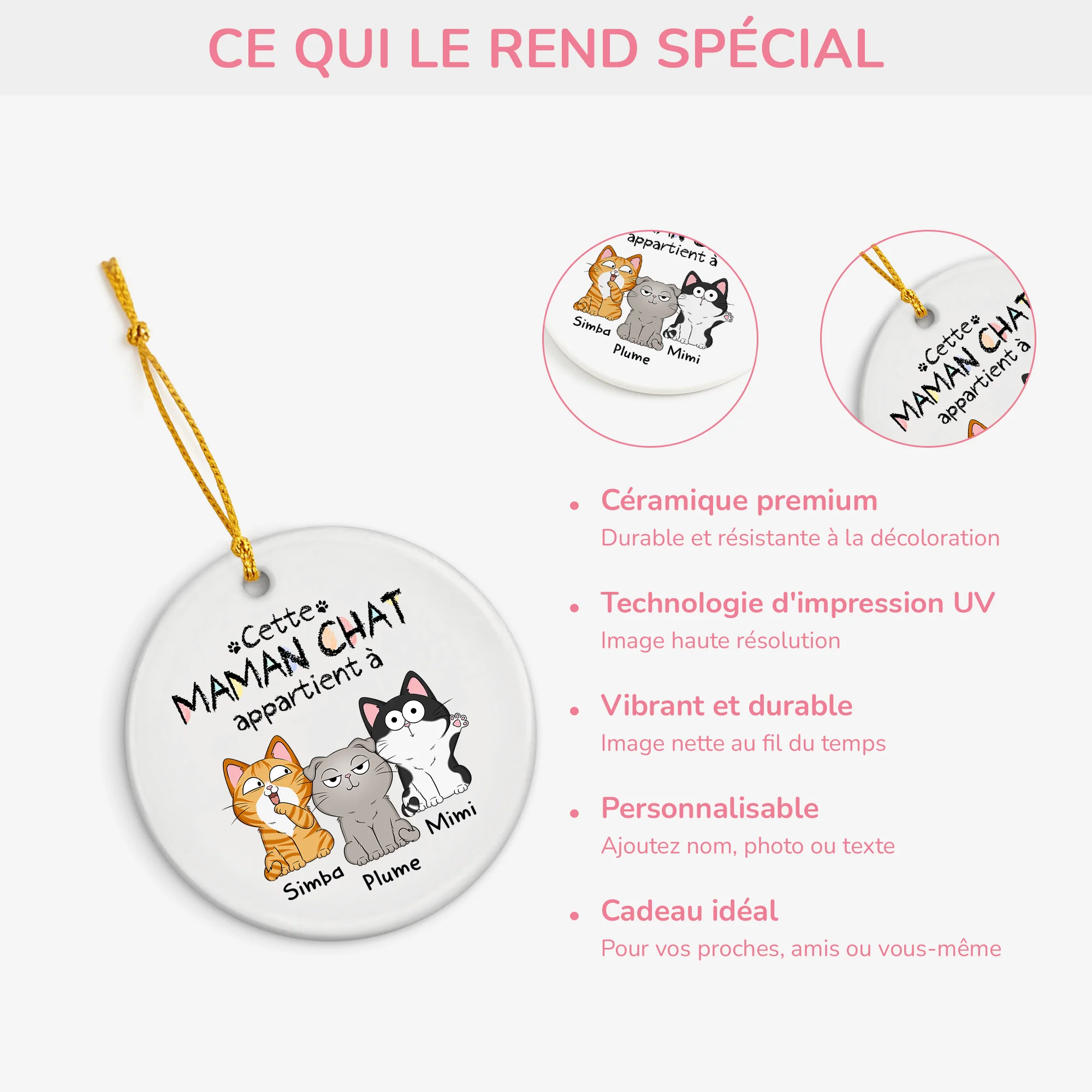 Ornement Céramique Personnalisé Avec Chat Mignon - Cette Maman Appartient À - Image 4