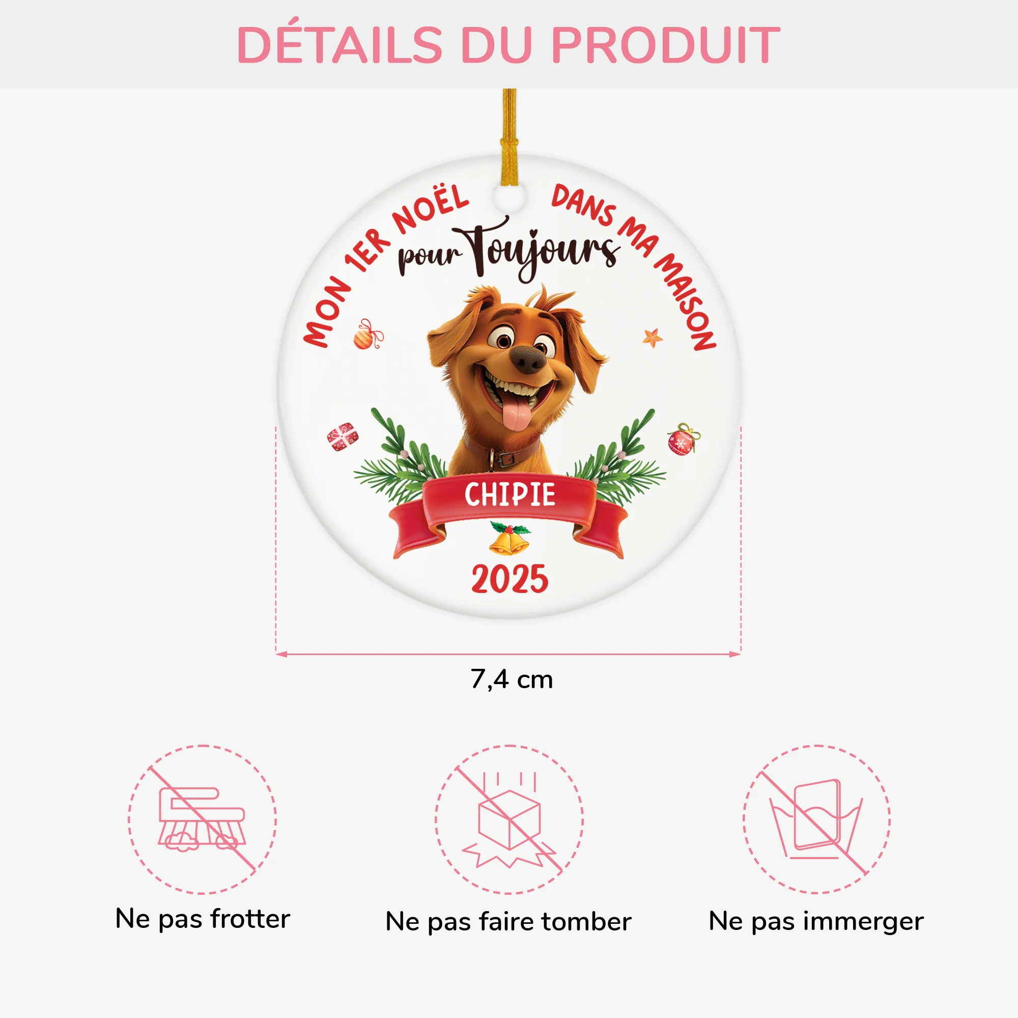 Ornement Céramique Personnalisé Chien - Mon Premier Noël - Image 3