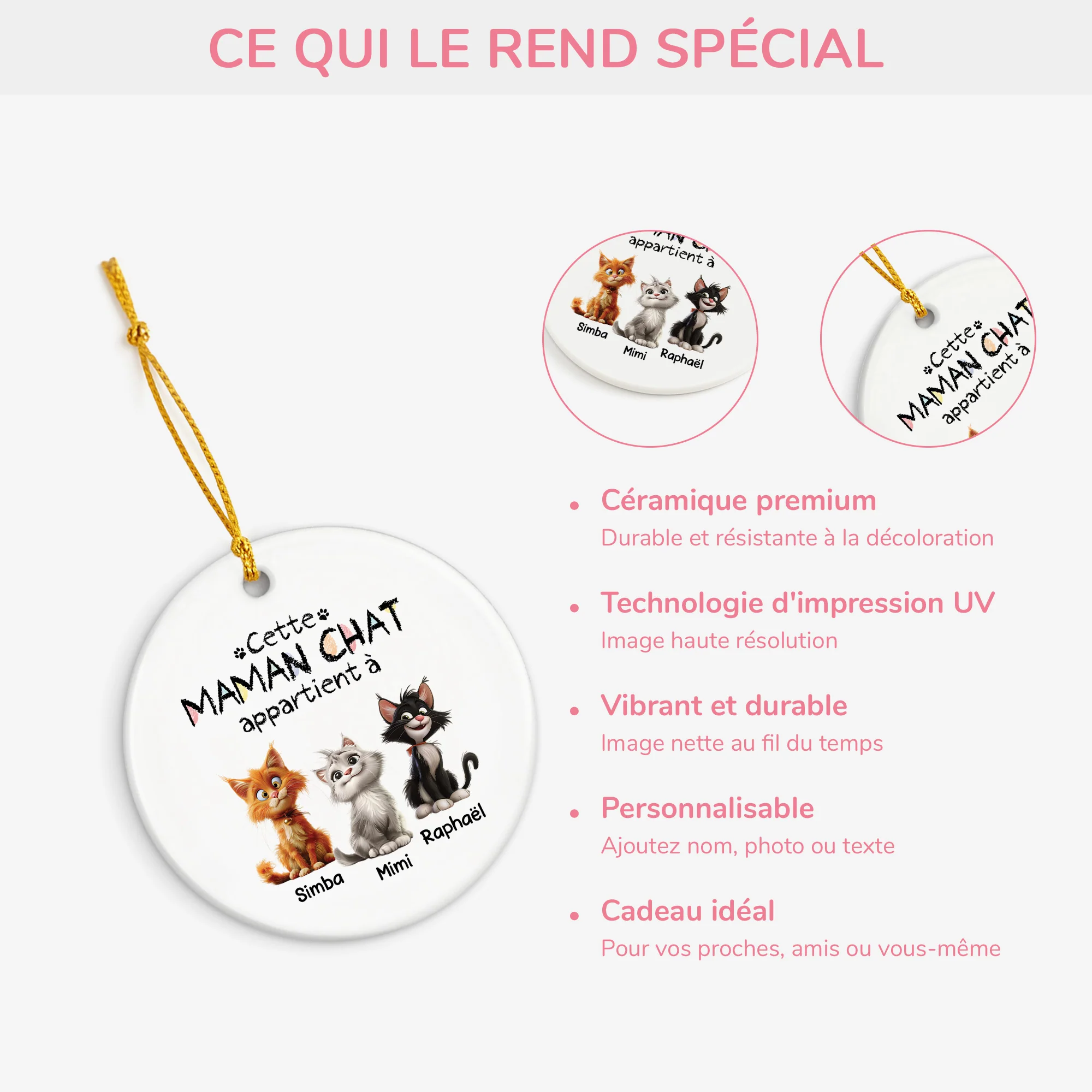 Ornement Céramique Personnalisé De Noël - Cette Maman Chat Appartient À - Image 4
