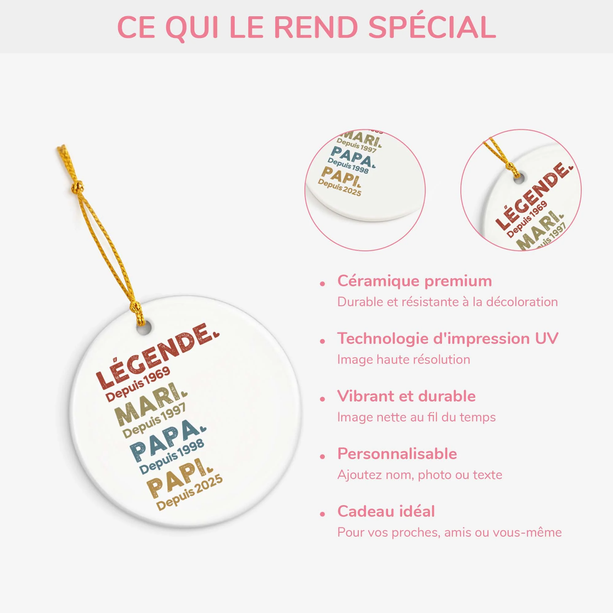 Ornement Céramique Personnalisé Homme - Légende Mari Papa Papy - Image 4