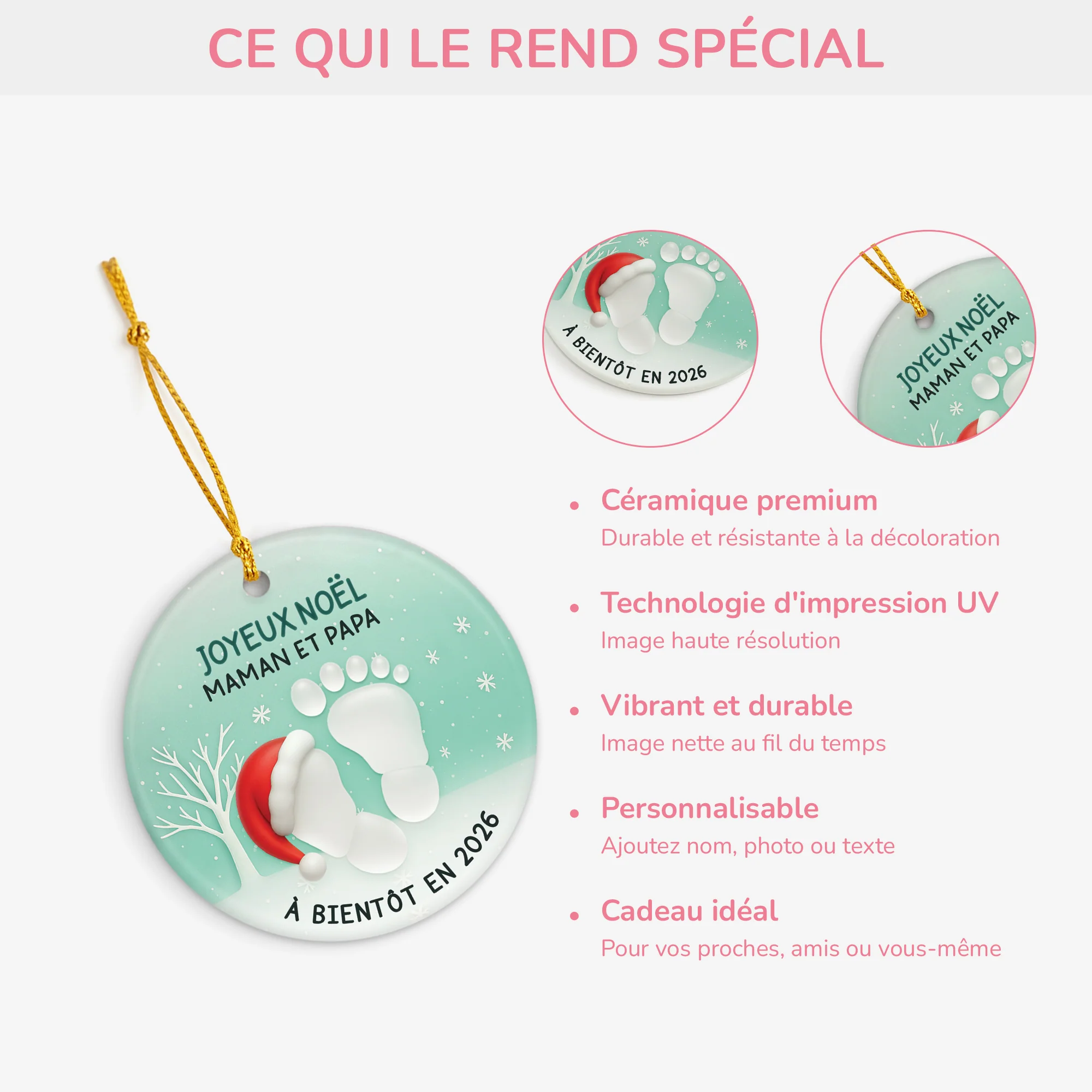 Ornement Céramique Personnalisé Pour Futur Papa Et Future Maman - Joyeux Noël - Image 4