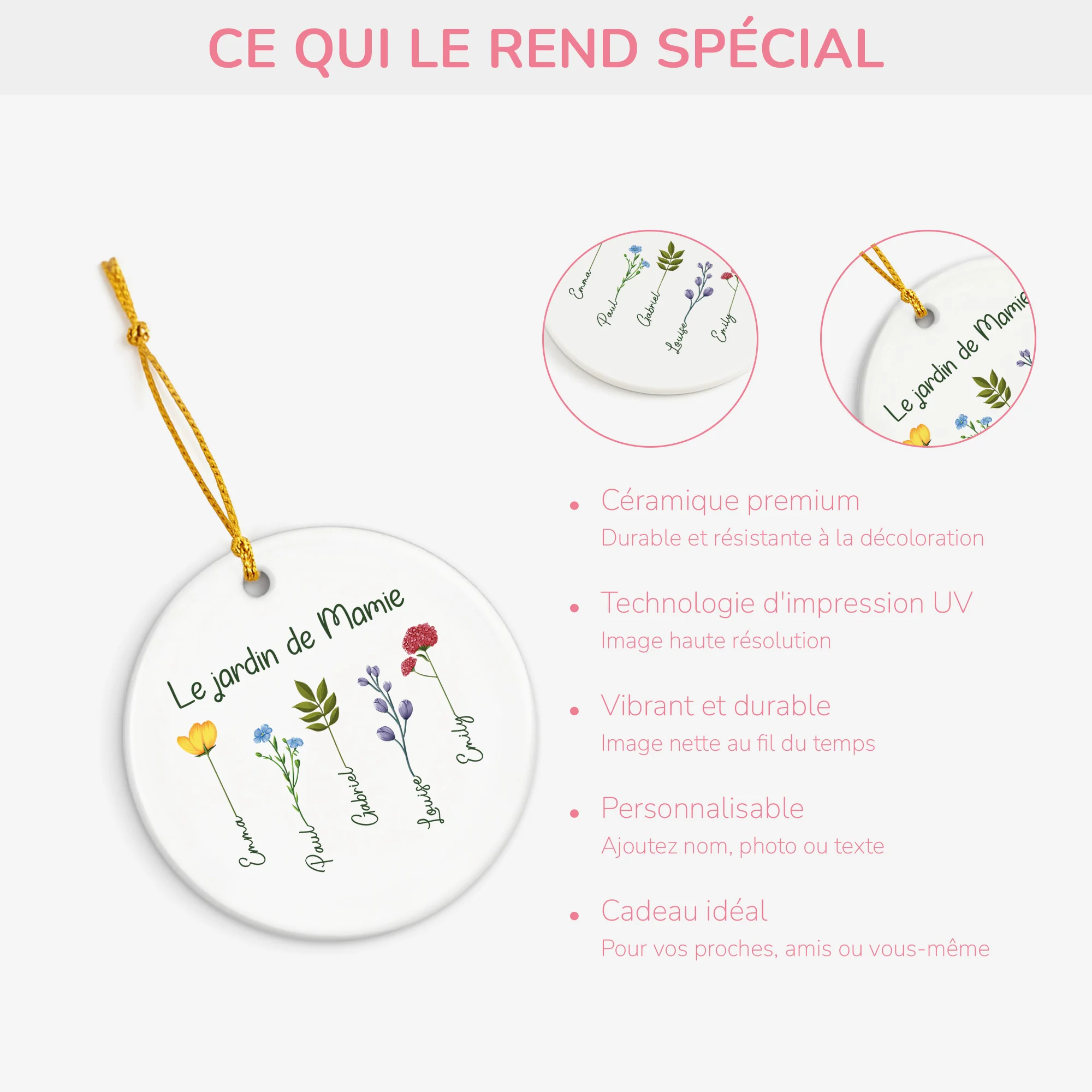Ornement Céramique Personnalisé Pour Mamie - Le Jardin De Mamie - Image 4