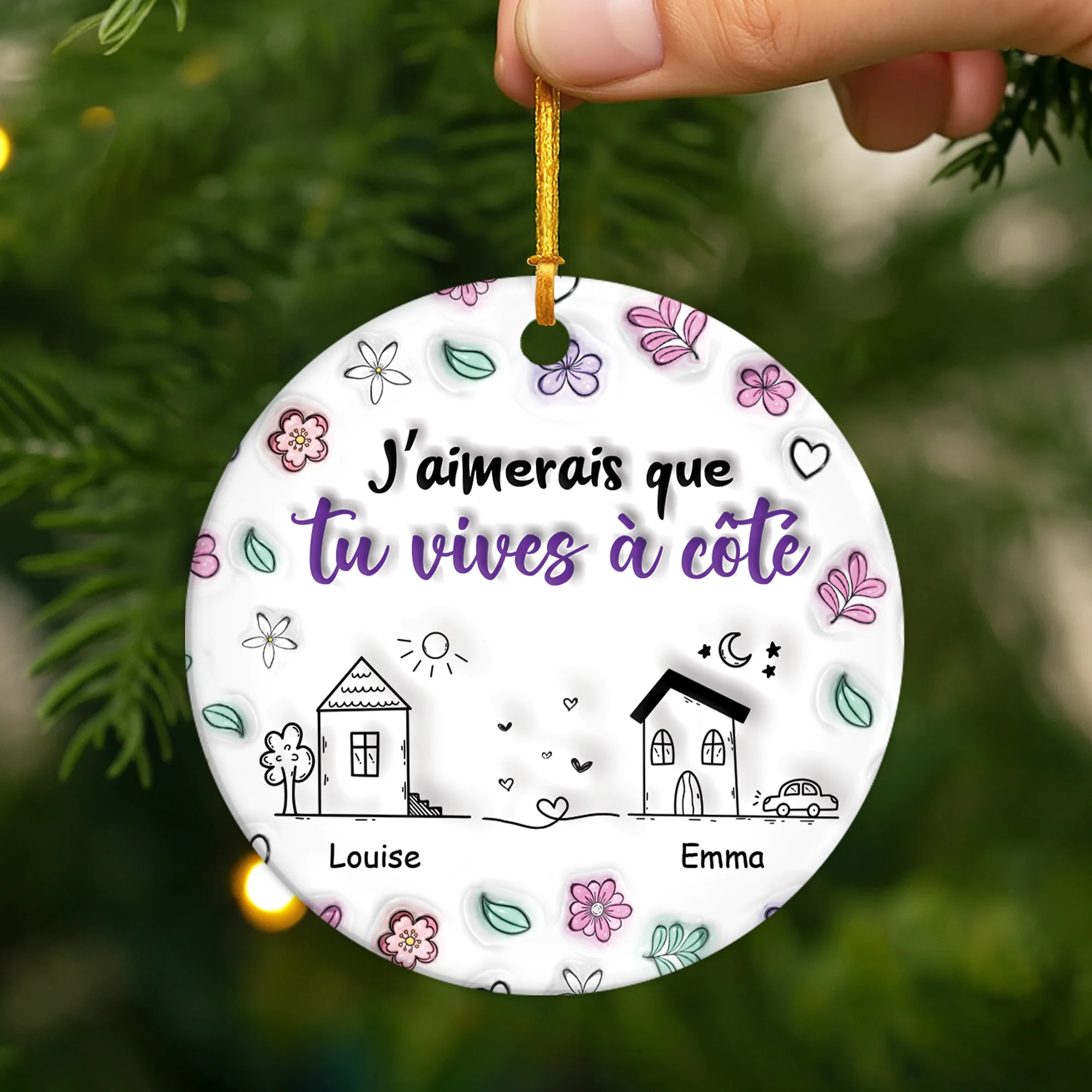 [Effet d'impression 3D] Ornement Céramique Personnalisé Pour Meilleure Amie - Que Tu Habites Juste À Côté - Image 2